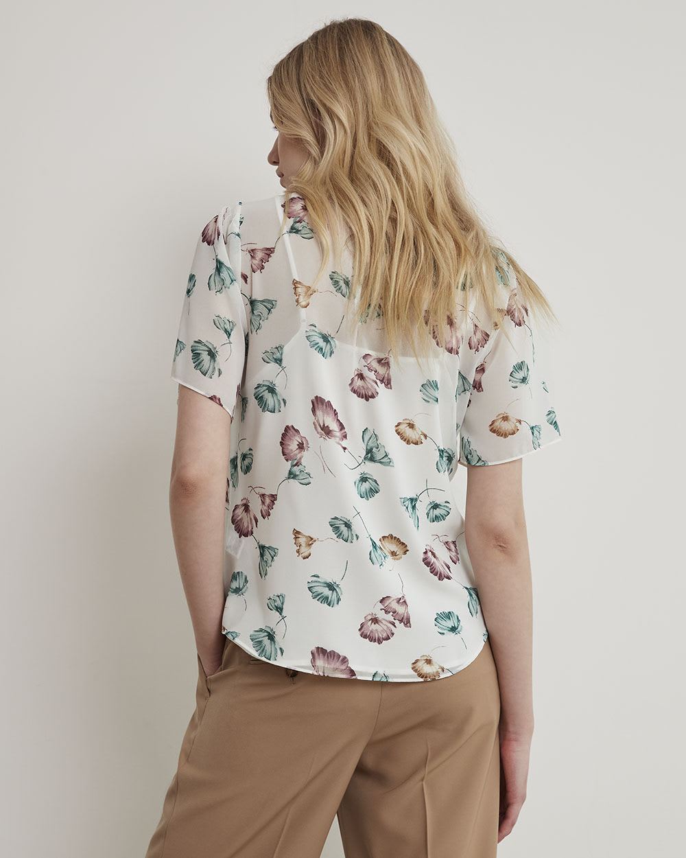 Short-Sleeve Chiffon Blouse with Removable Lining