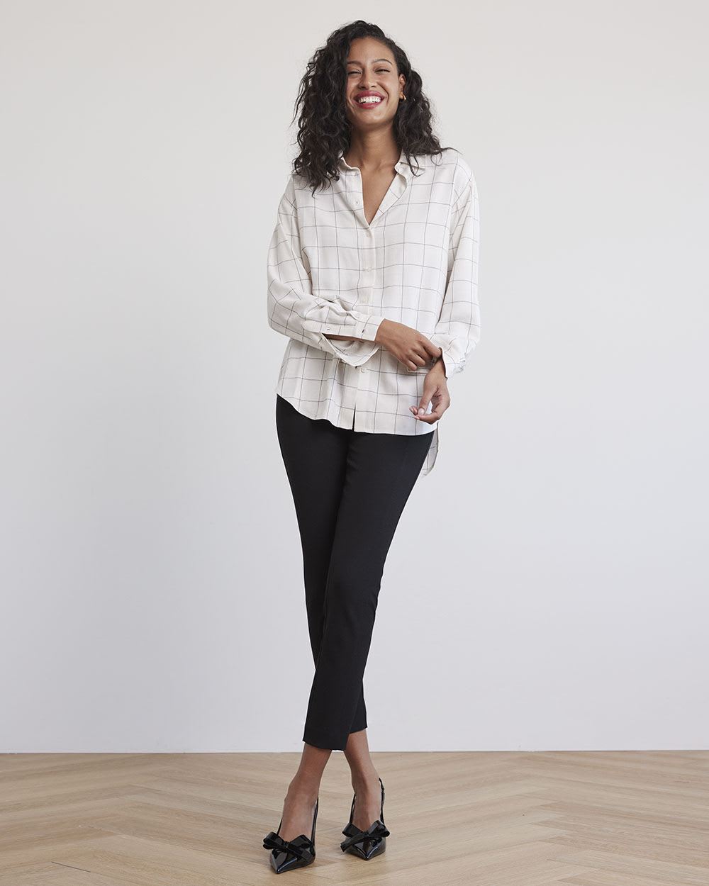 Long-Sleeve Buttoned-Down Brushed Twill Blouse