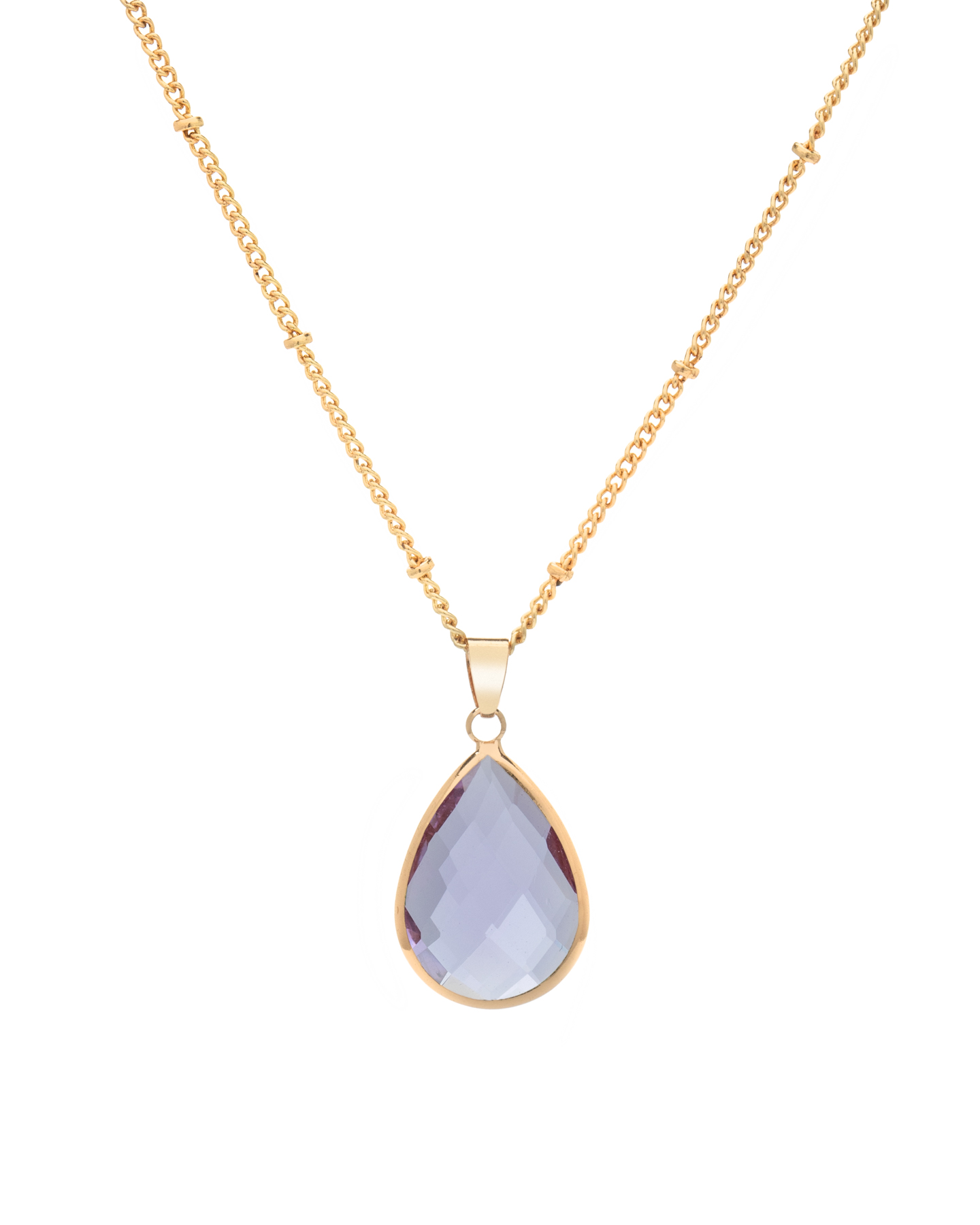 Silvertone June Light Purple Birthstone Teardrop Necklace - Don't AsK