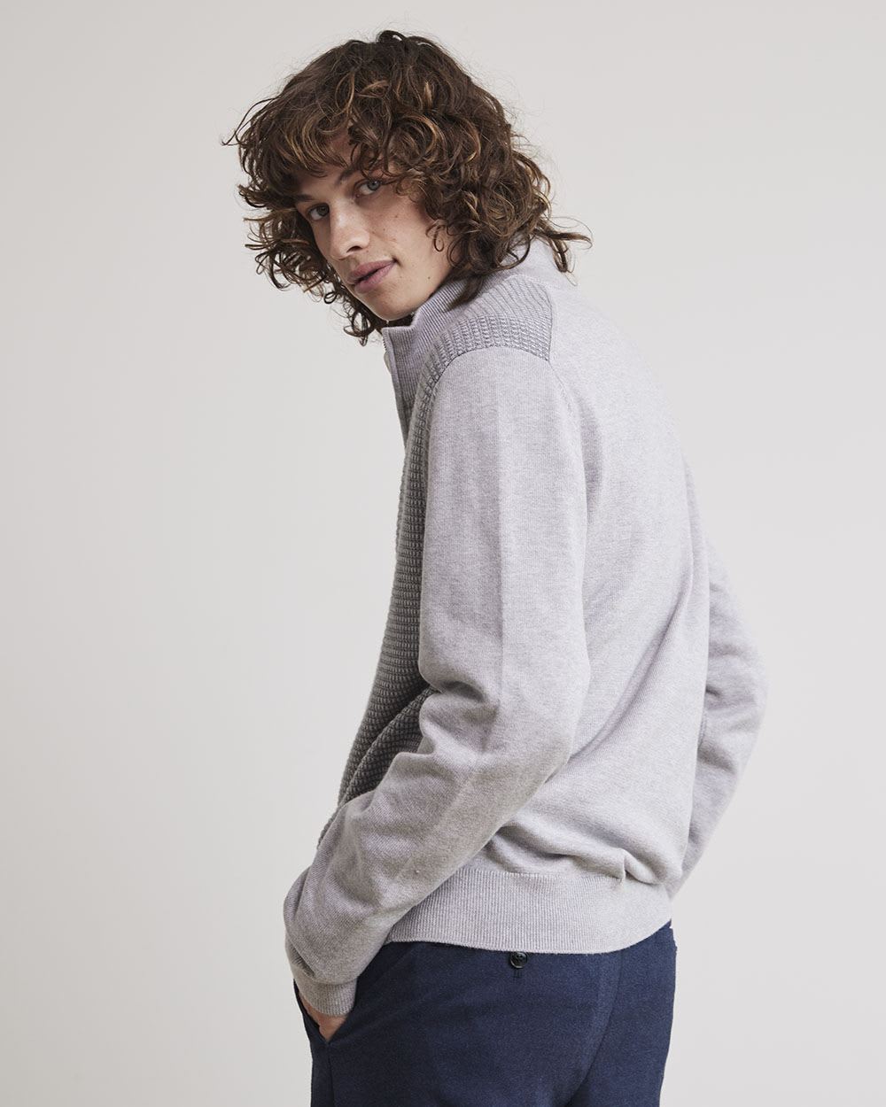 Long-Sleeve Mock-Neck Zipped Cardigan