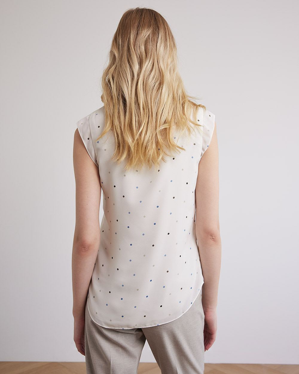 Printed Silky Crepe Cap Sleeve Blouse