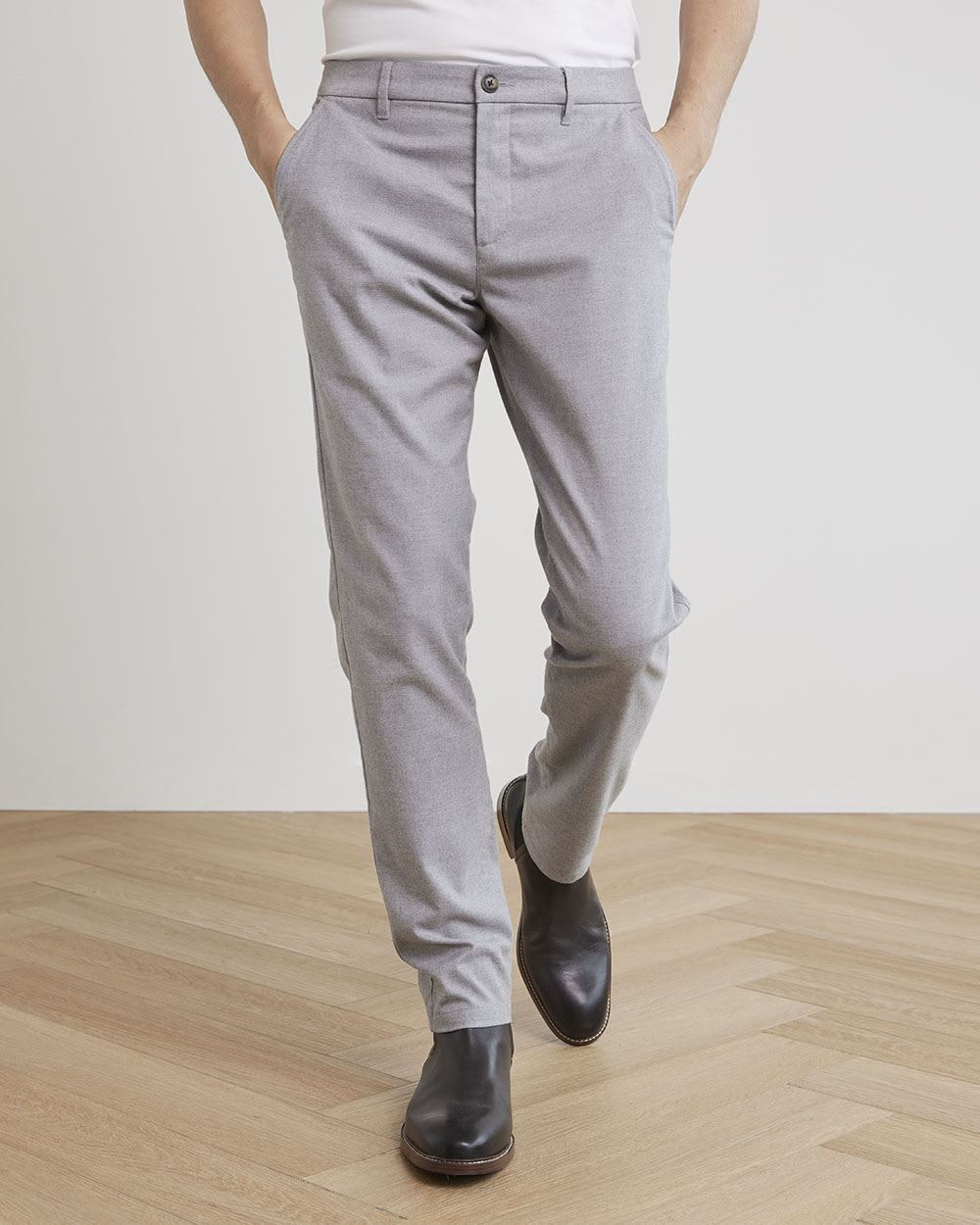 Solid Slim-Fit Brushed Pants