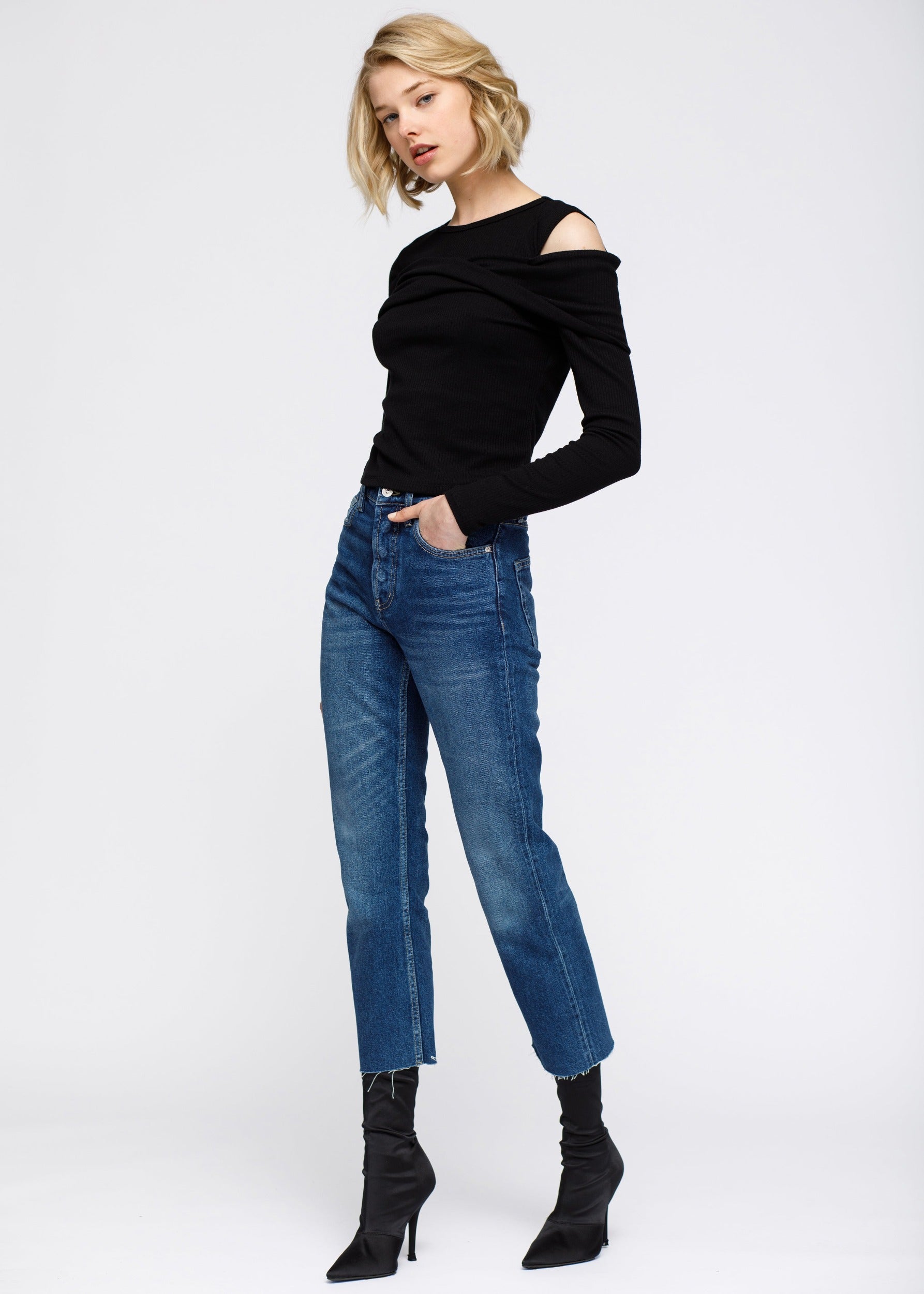 Nurode Cold Shoulder Ribbed Knit Top