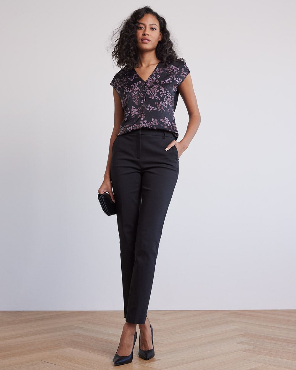 V-Neck Mix-Media Top with Extended Sleeves