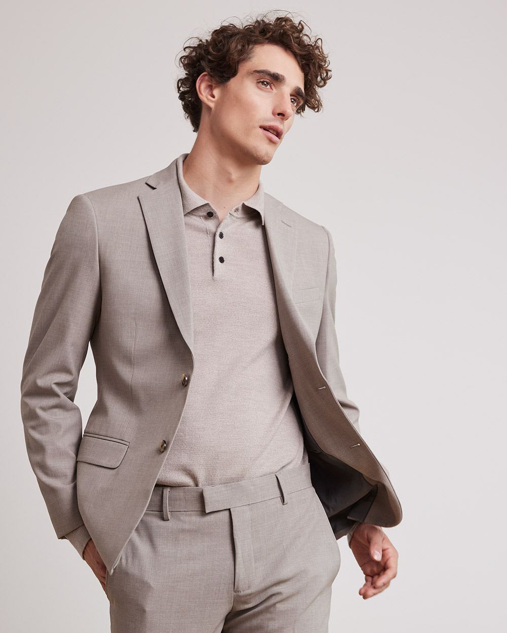 Slim-Fit Taupe Suit Blazer