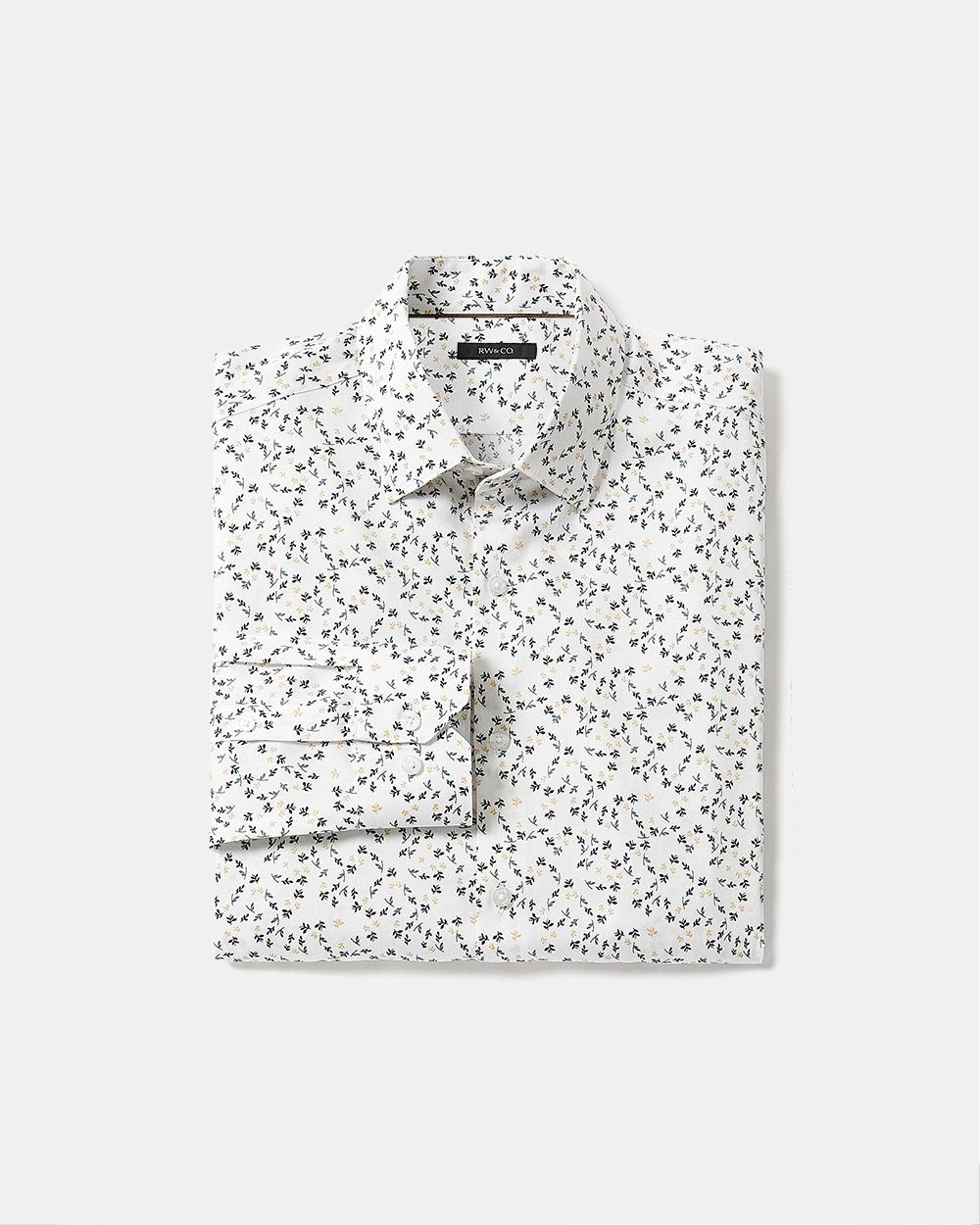 White Regular-Fit Dress Shirt with Micro Foliage Print