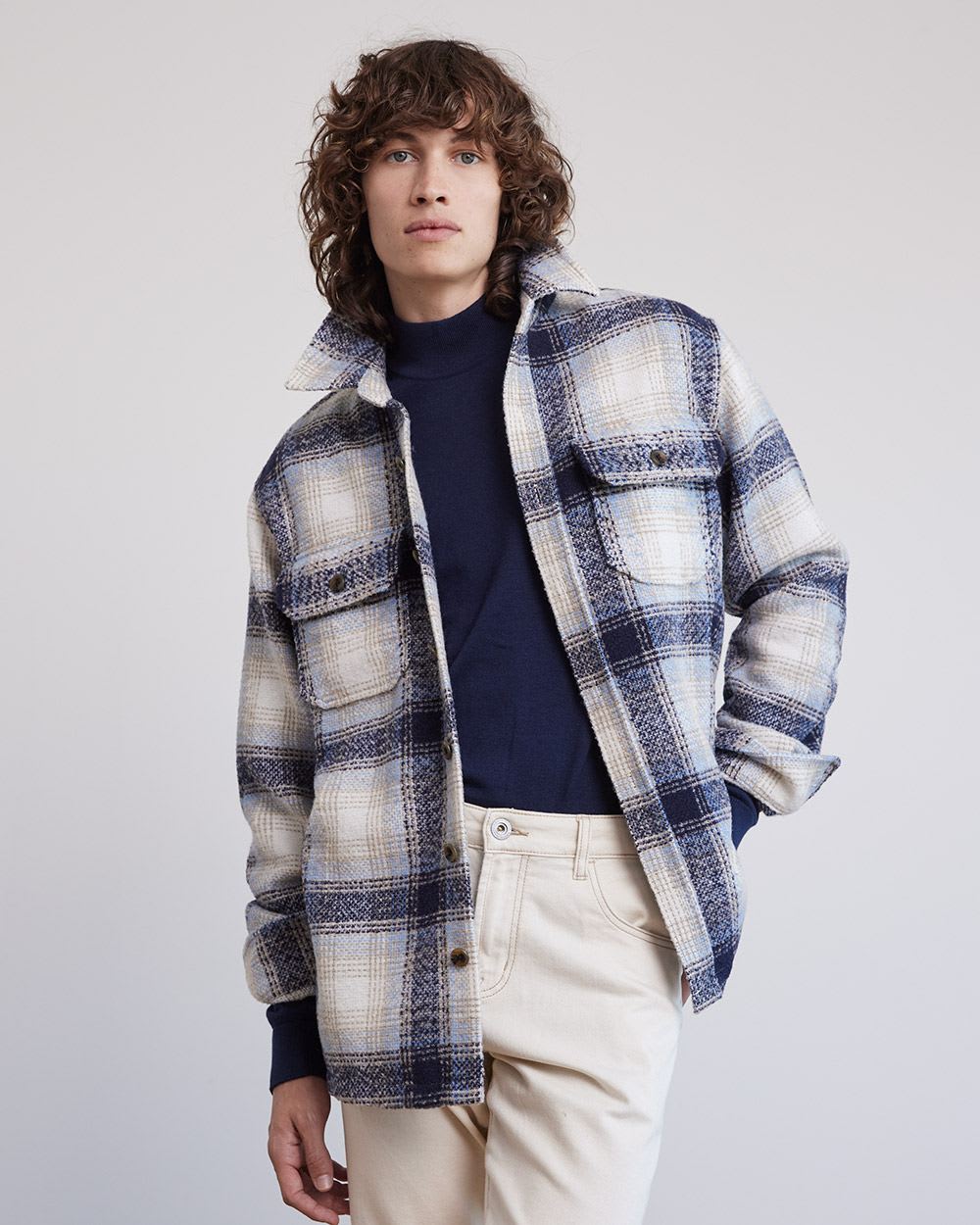 Plaid Blue and Cream Overshirt
