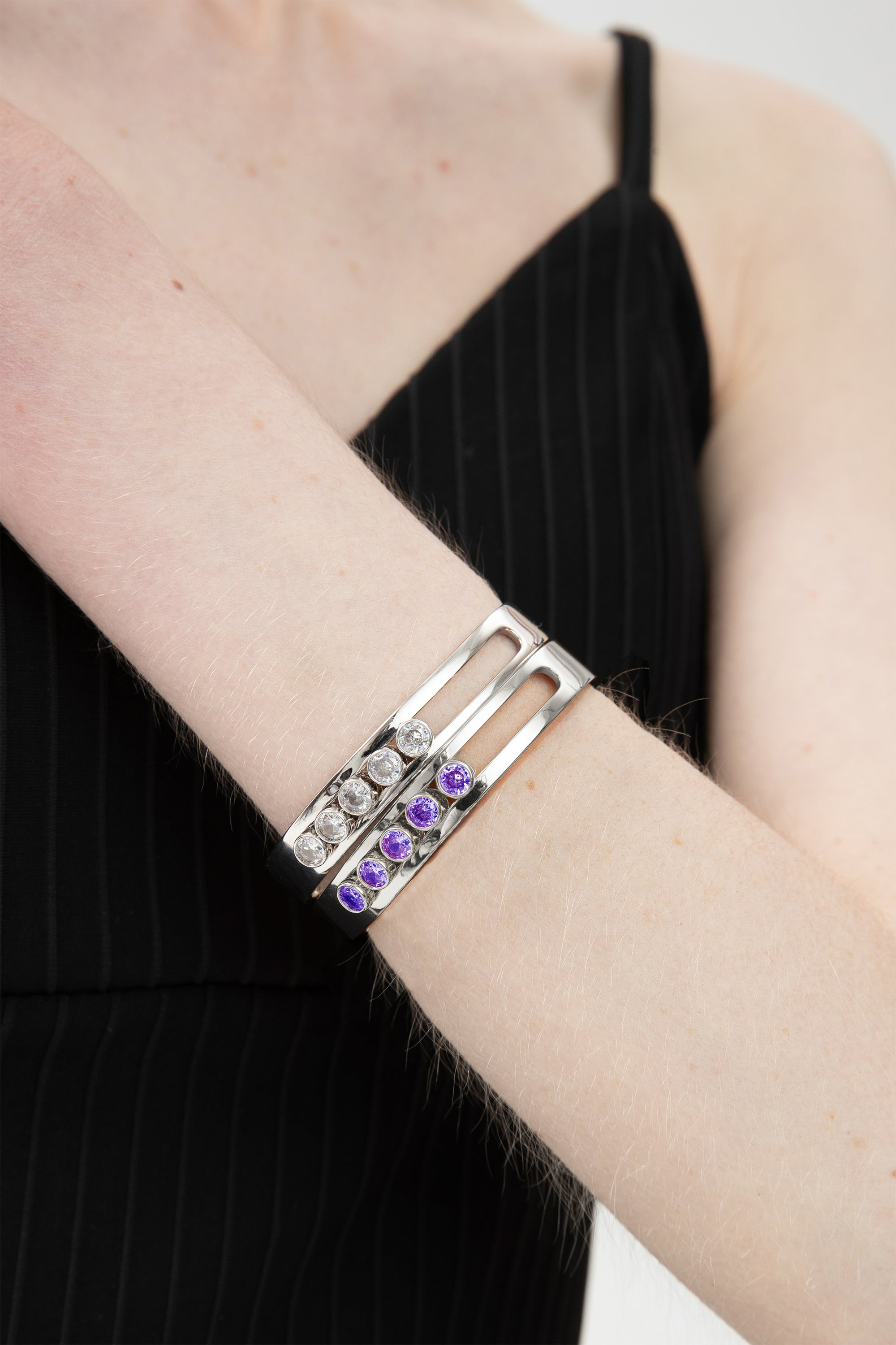 Classicharms-Audrey Twinkling Zirconia Half Crescent Bangle Bracelet