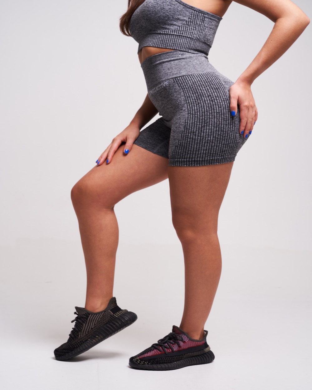 Twill Active - Prunella Recycled Ruched Bum Shorts - Grey Marl