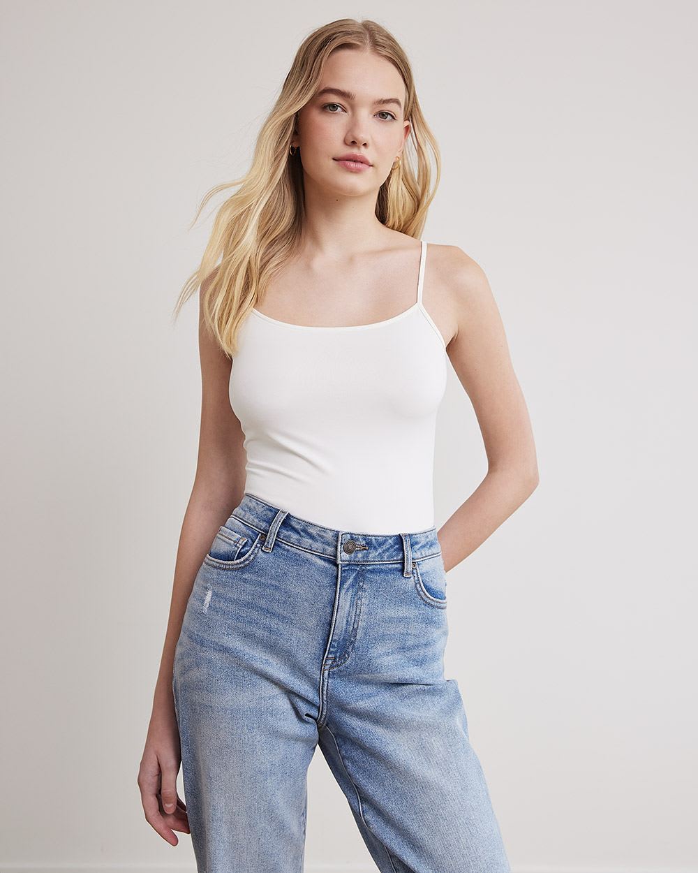 Solid Scoop-Neck Cami with Spaghetti Straps