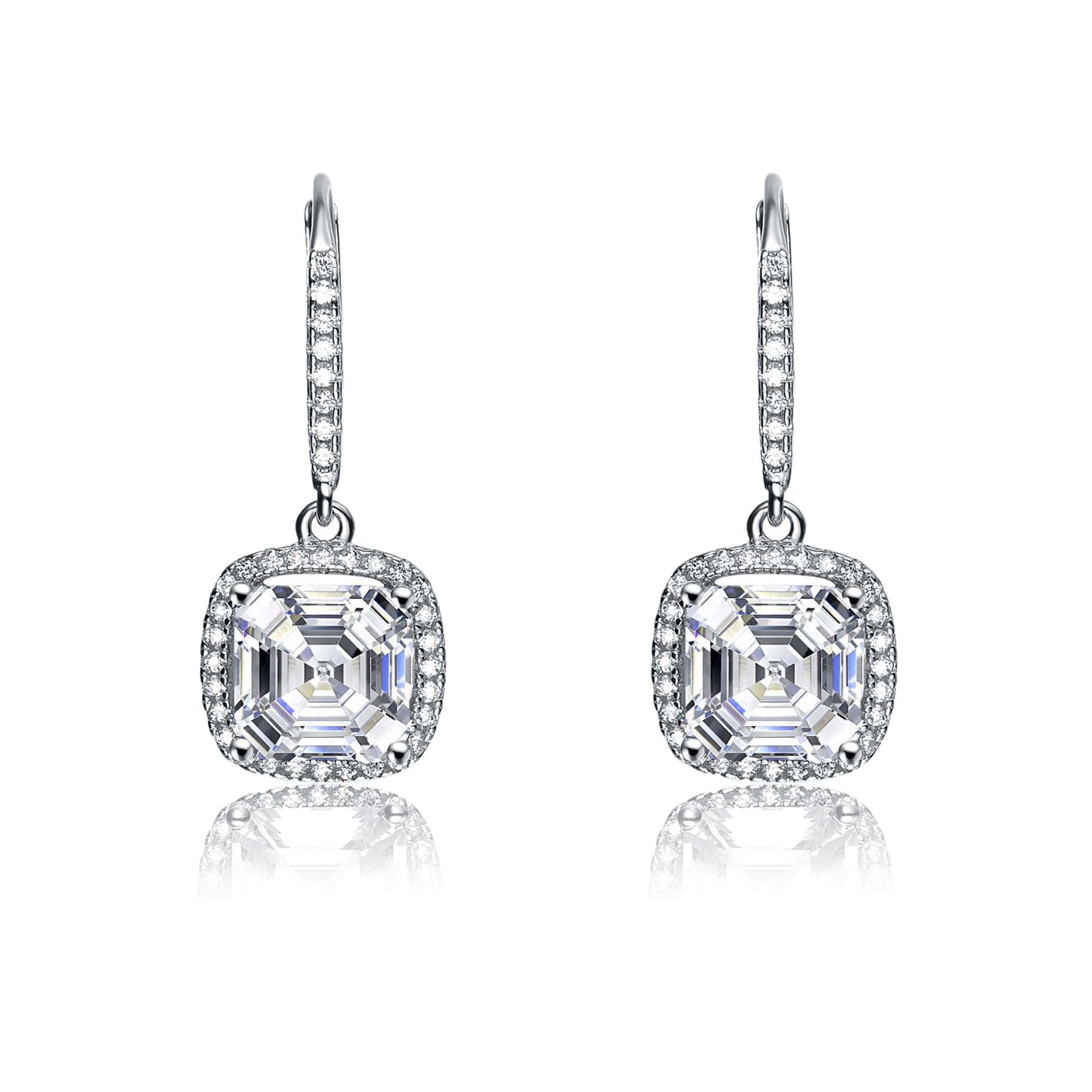Genevive -Sterling Silver White Cubic Zirconia Radiant Earrings