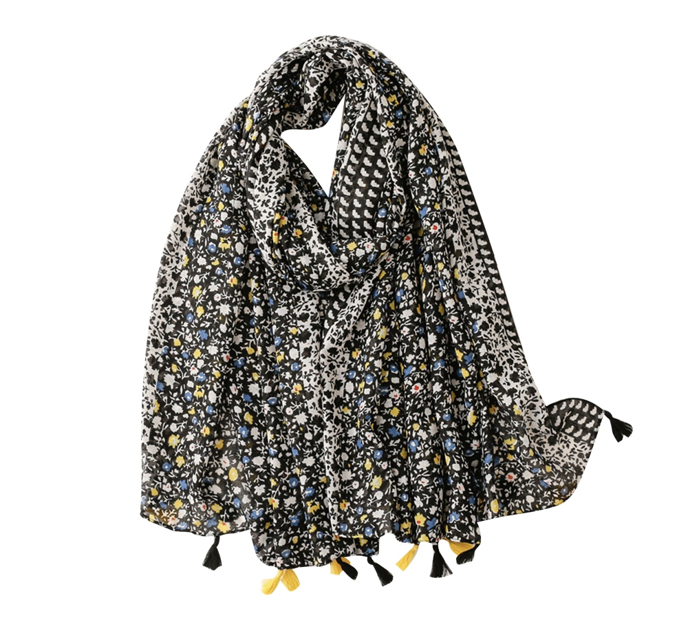 Black, Blue And Yellow Mini Flower Scarf - Don't AsK