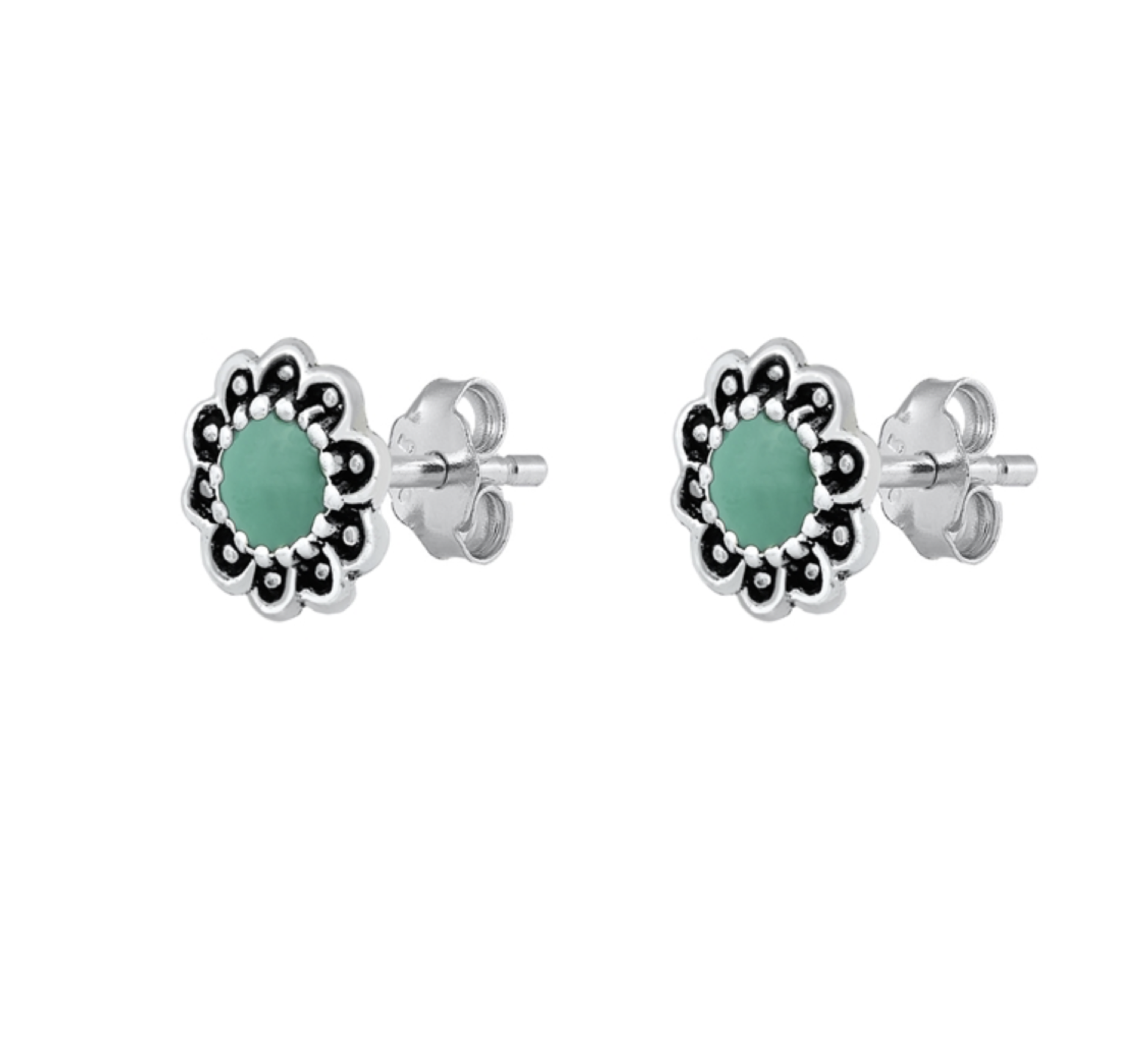 Ag Sterling - Sterling Silver Simulated Turquoise Floral Stud Earrings