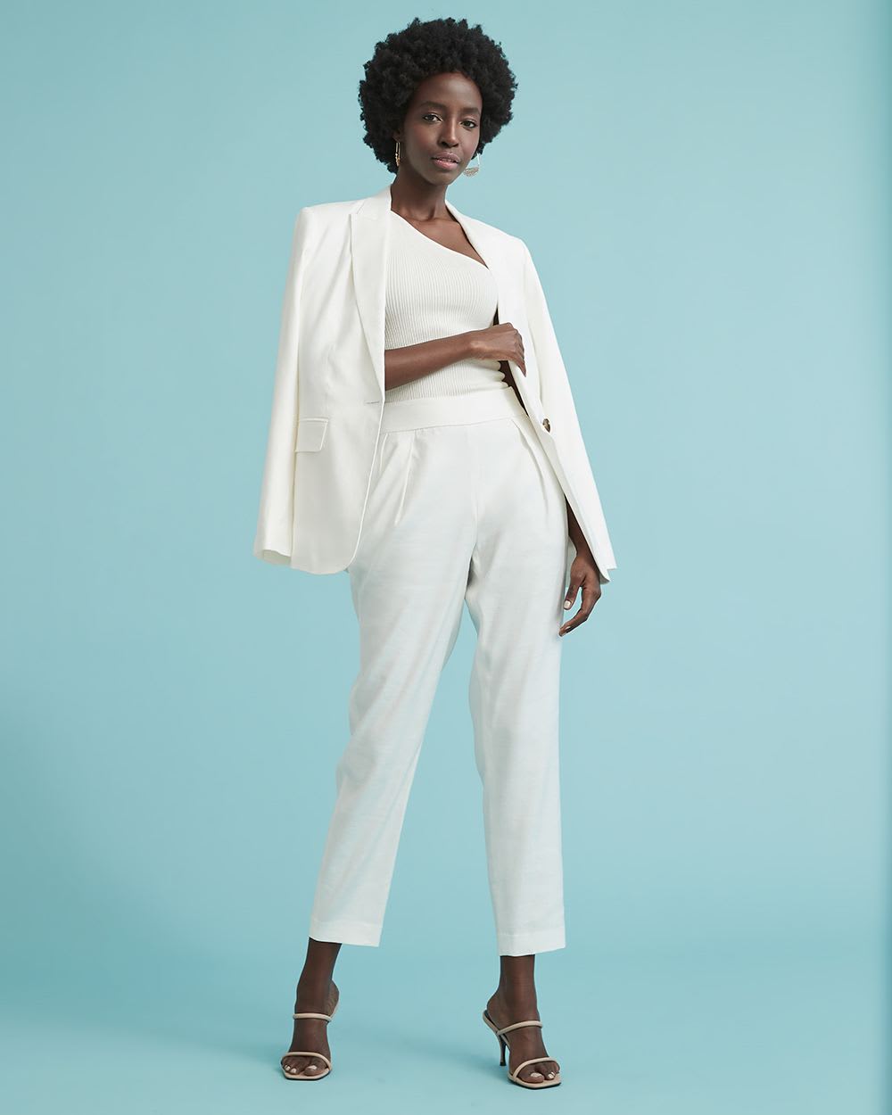 High-Rise Tapered-Leg White Linen Pant
