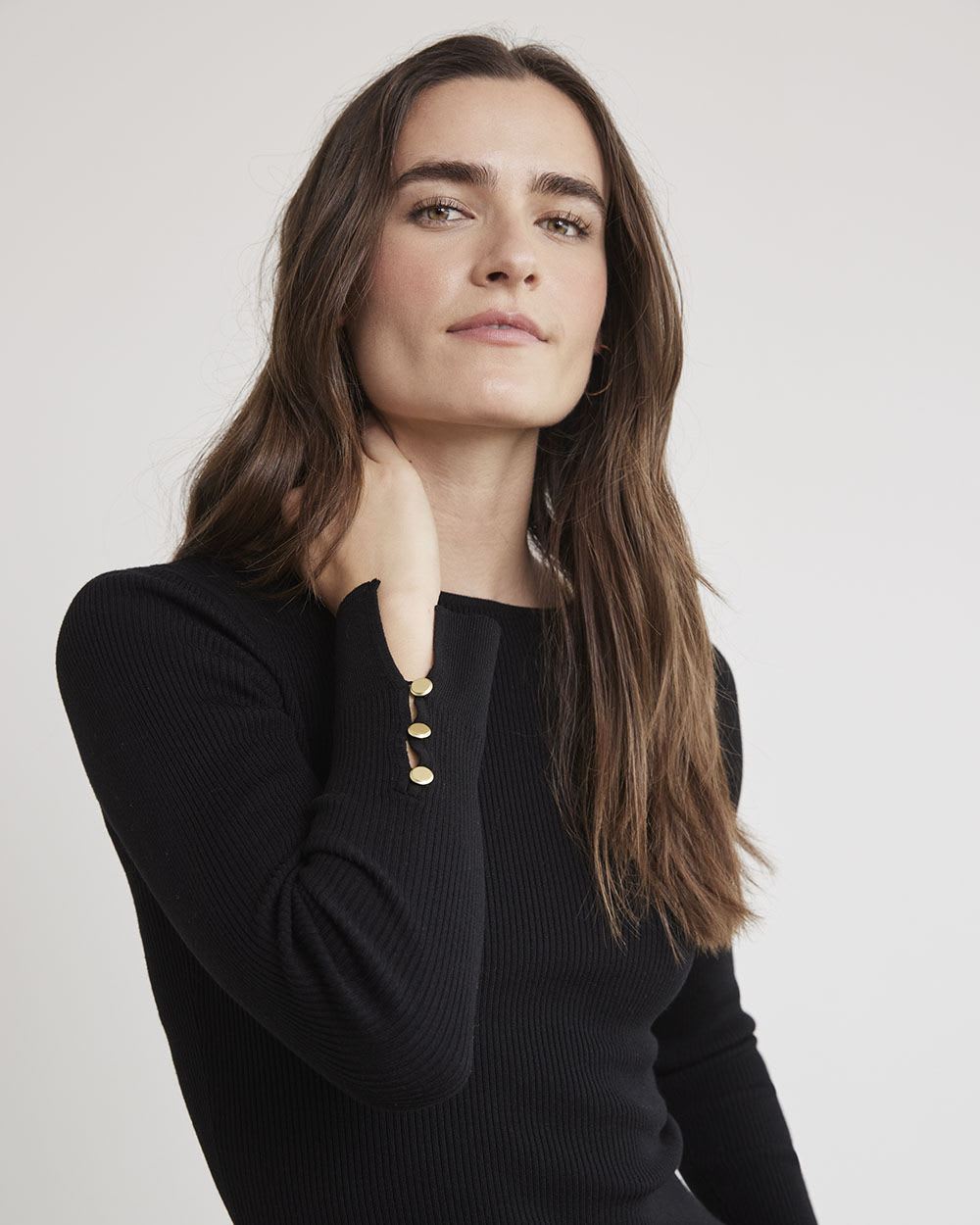 Long-Sleeve Fitted Sweater with Boat Neckline