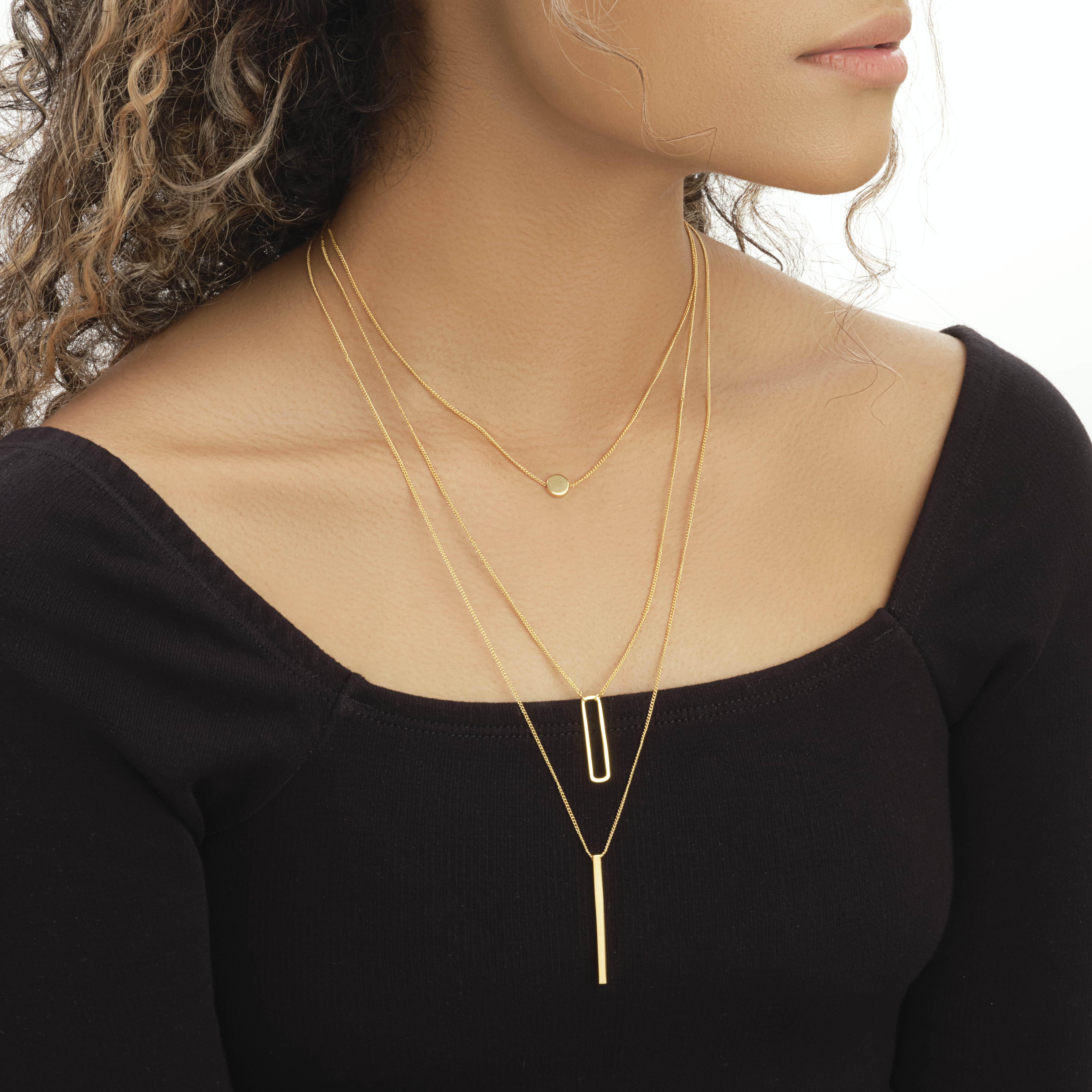 Sterling Forever - Bar, Disk, Open Bar Drop Layered Necklace
