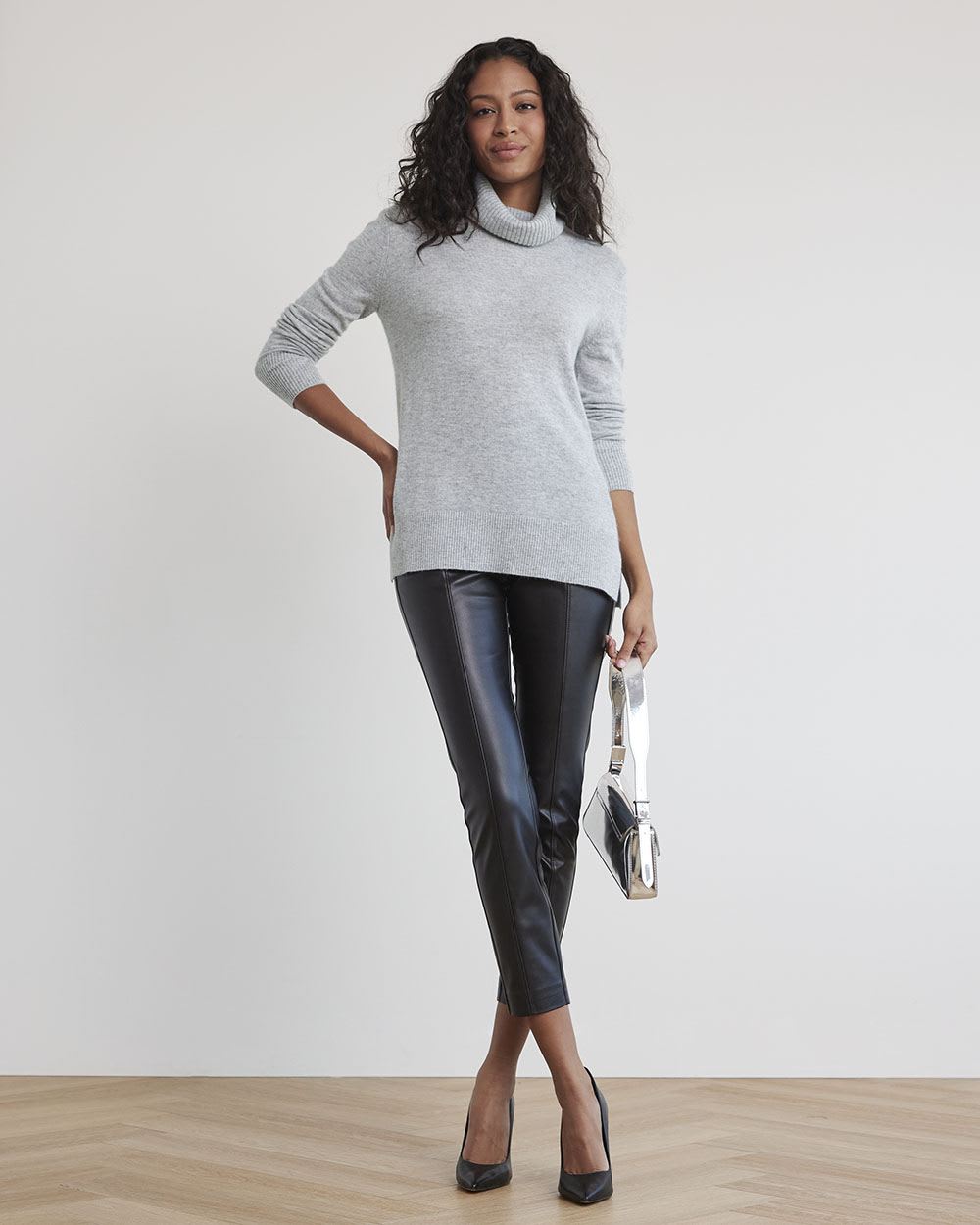 Long-Sleeve Funnel-Neck Cashmere-Blend Sweater