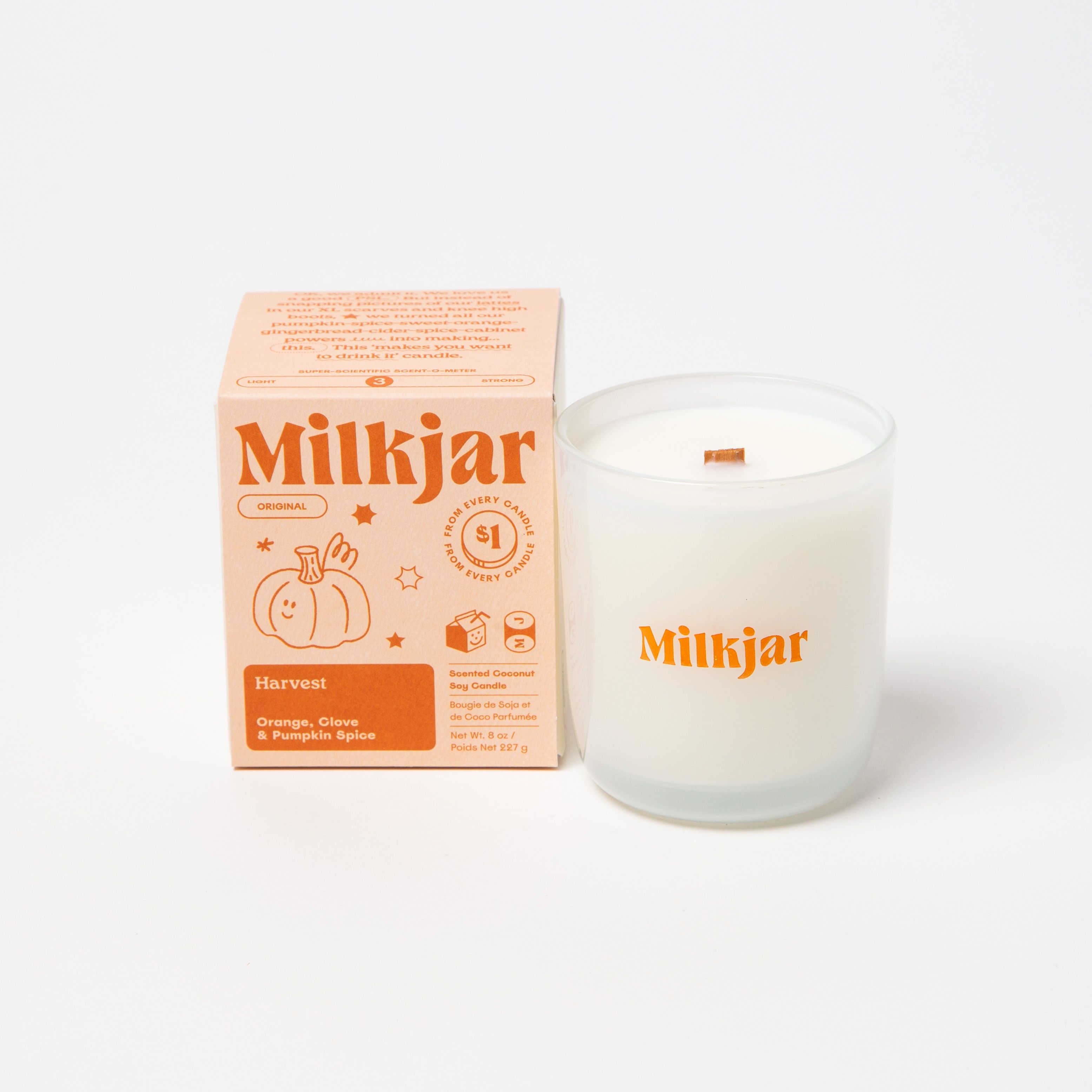 Milk Jar Harvest Candle |Orange, Clove & Pumpkin Spice 8oz