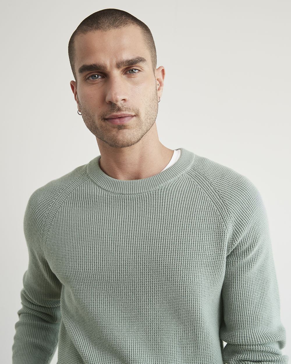 Long-Sleeve Crew-Neck Waffled Sweater