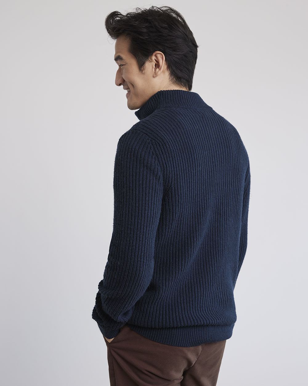 Long-Sleeve Half-Zip Mock-Neck Sweater