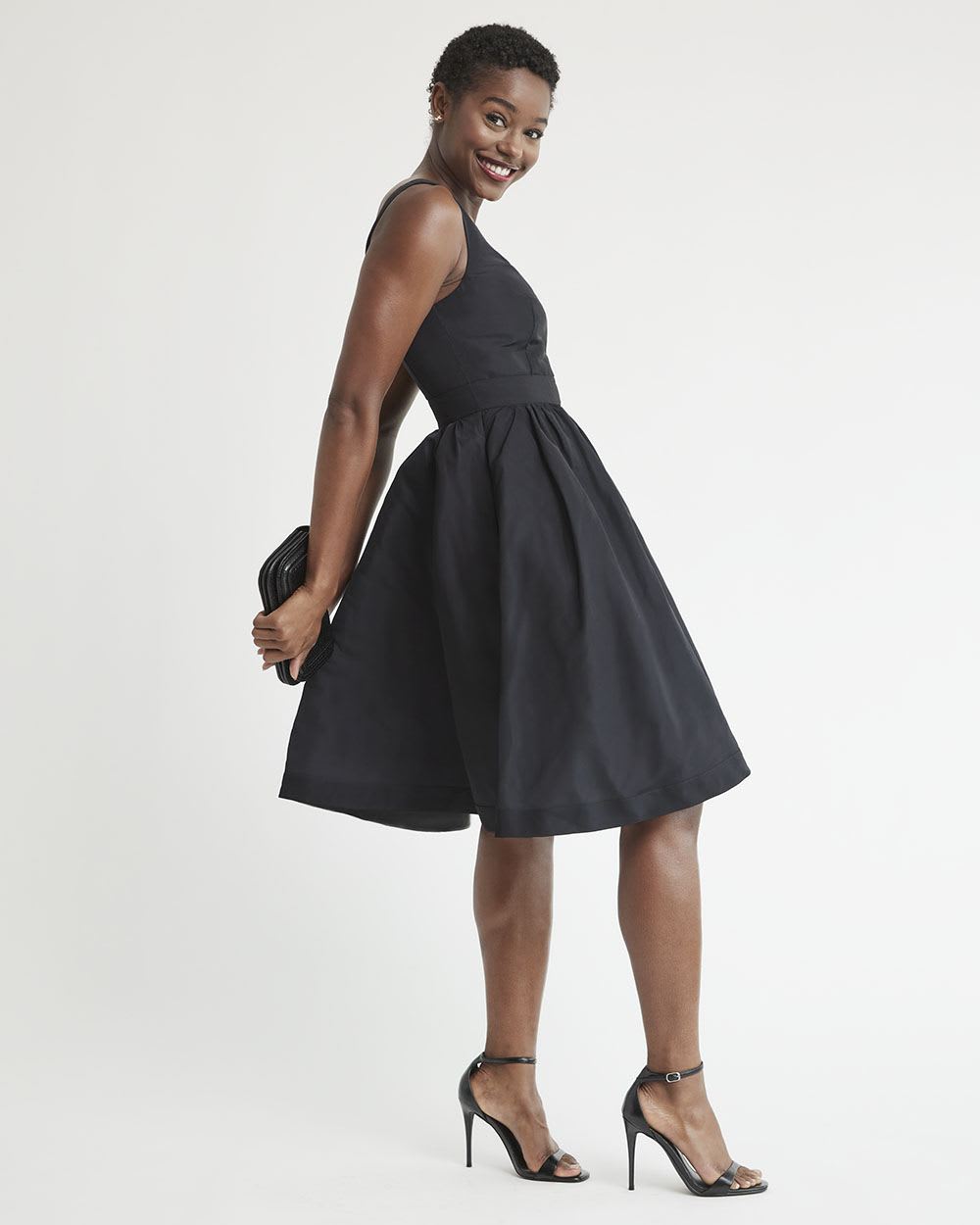 Sleeveless Fit and Flare Taffeta Dress