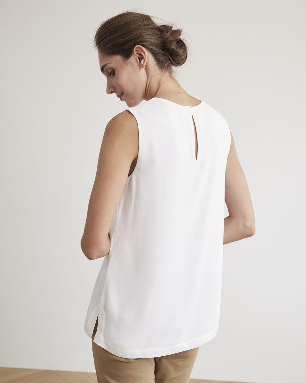 White Silky Crepe Sleeveless Blouse