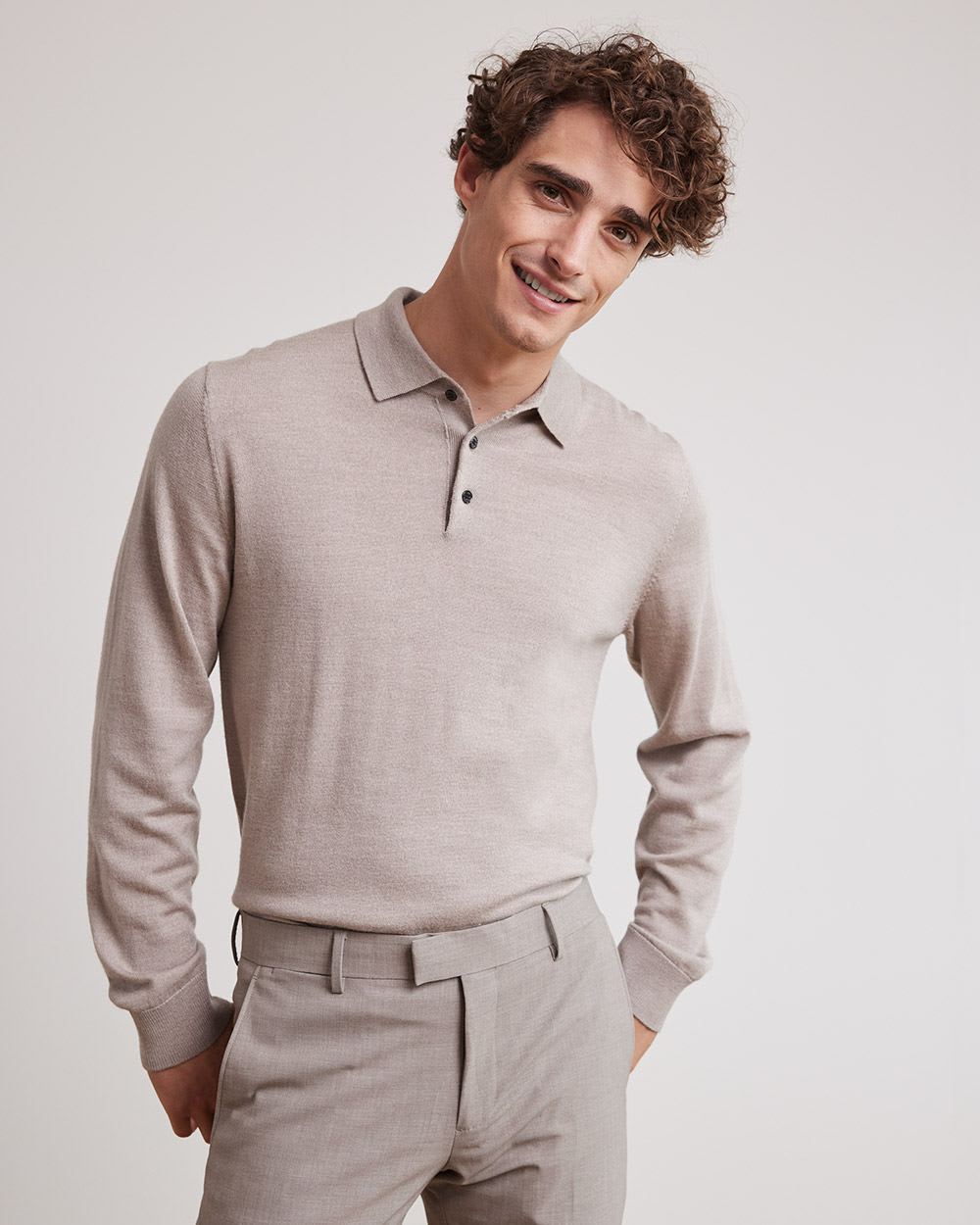Long-Sleeve Merino-Wool Polo