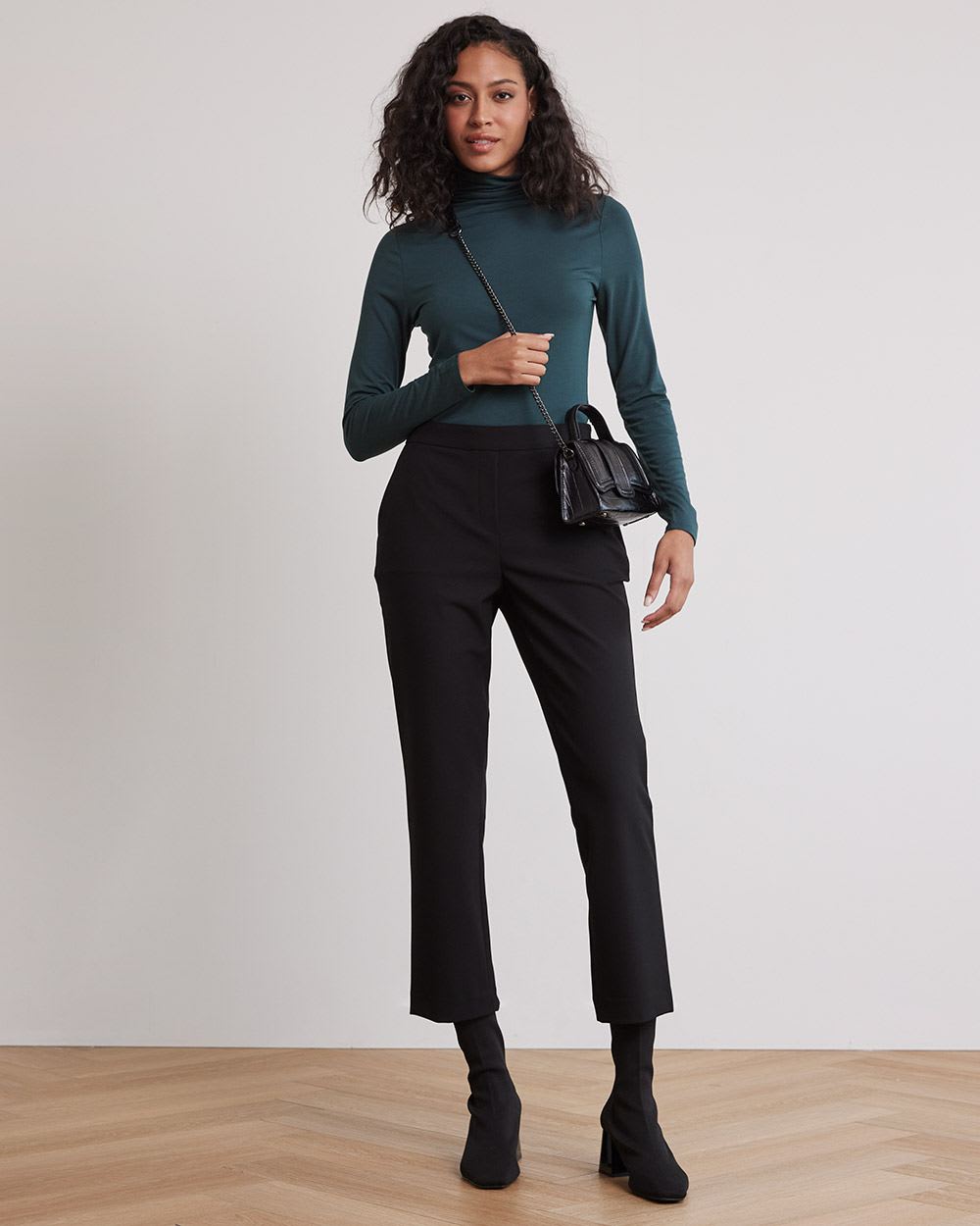 Fitted Long-Sleeve Mock-Neck Tee