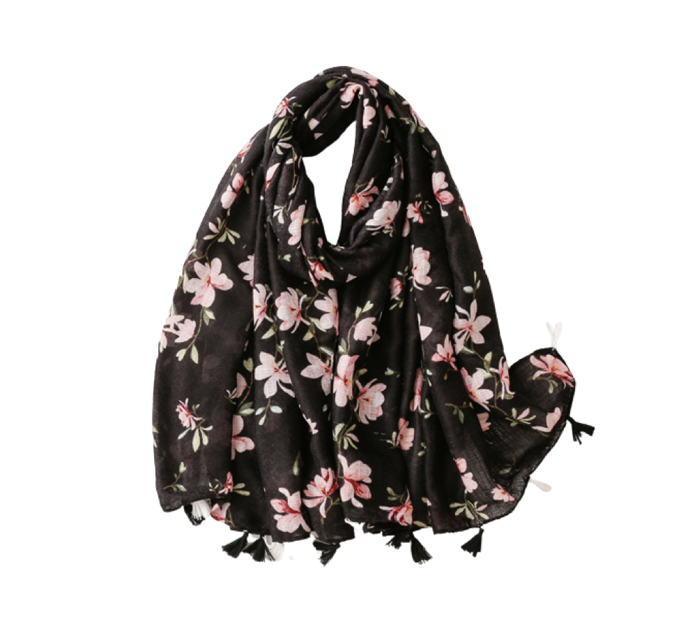 Pink lily scarf with tassels - Don't AsK