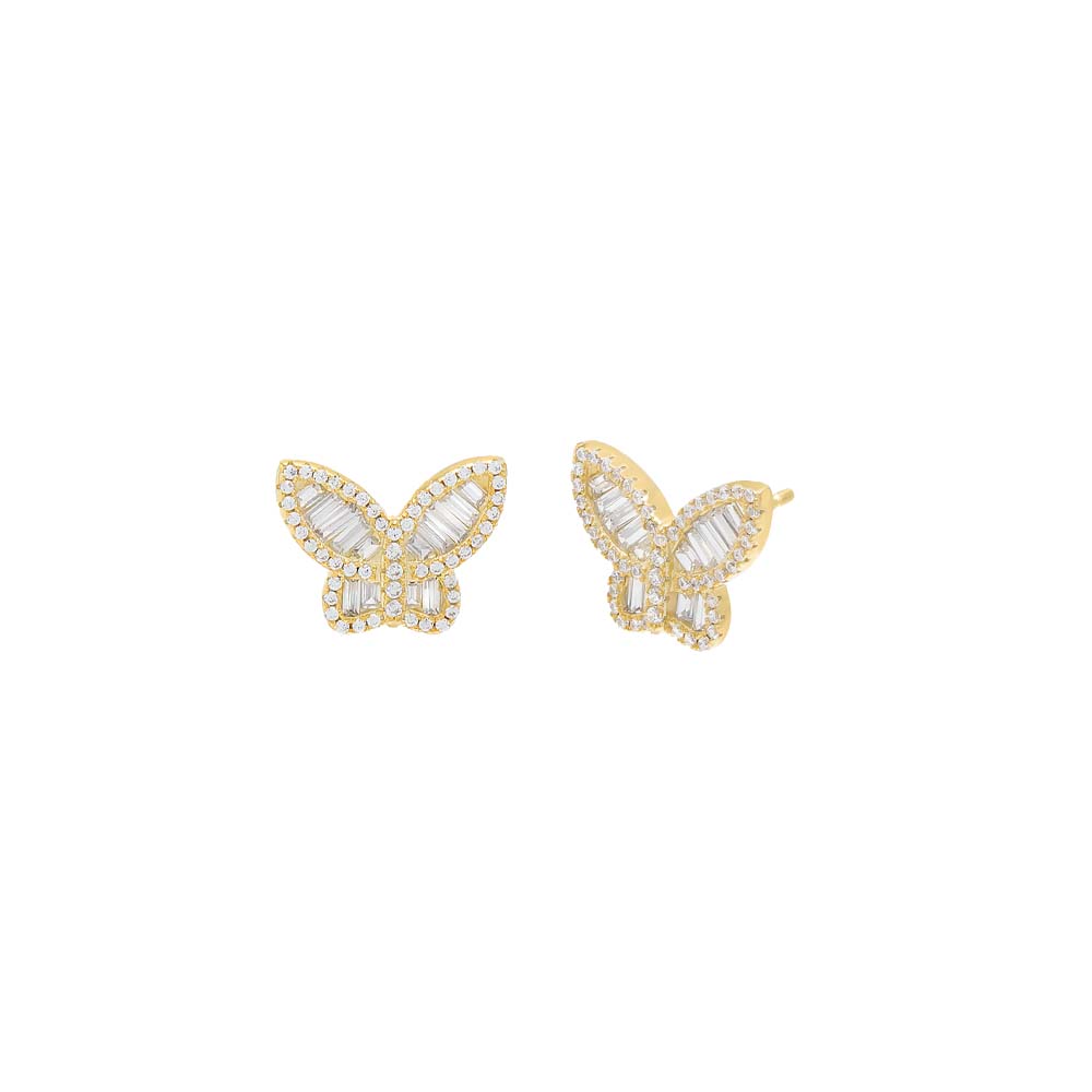 By Adina Eden -PAVE X BAGUETTE BUTTERFLY STUD EARRING - SILVER