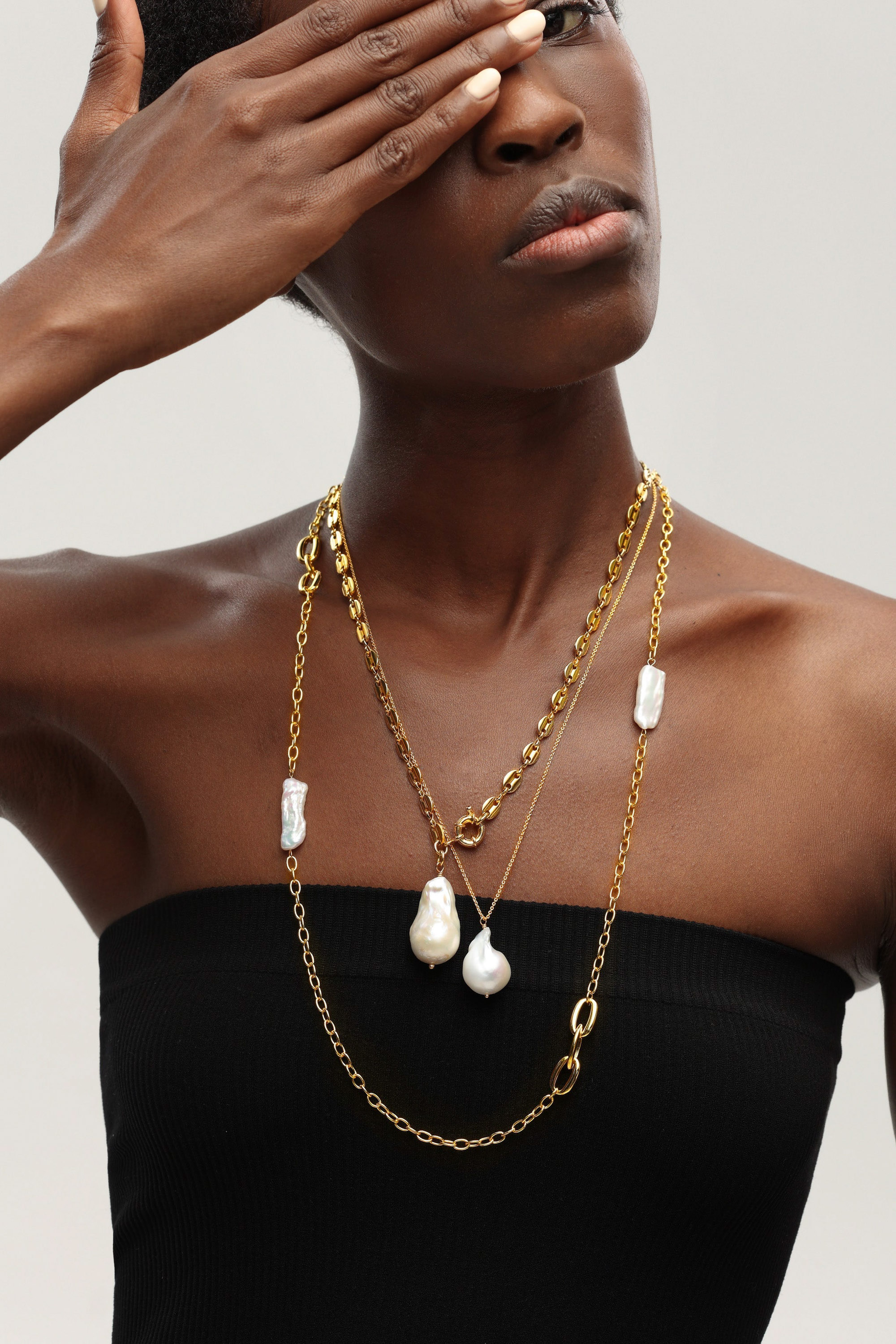 Classicharms-Baroque Pearl Link Chain Long Necklace