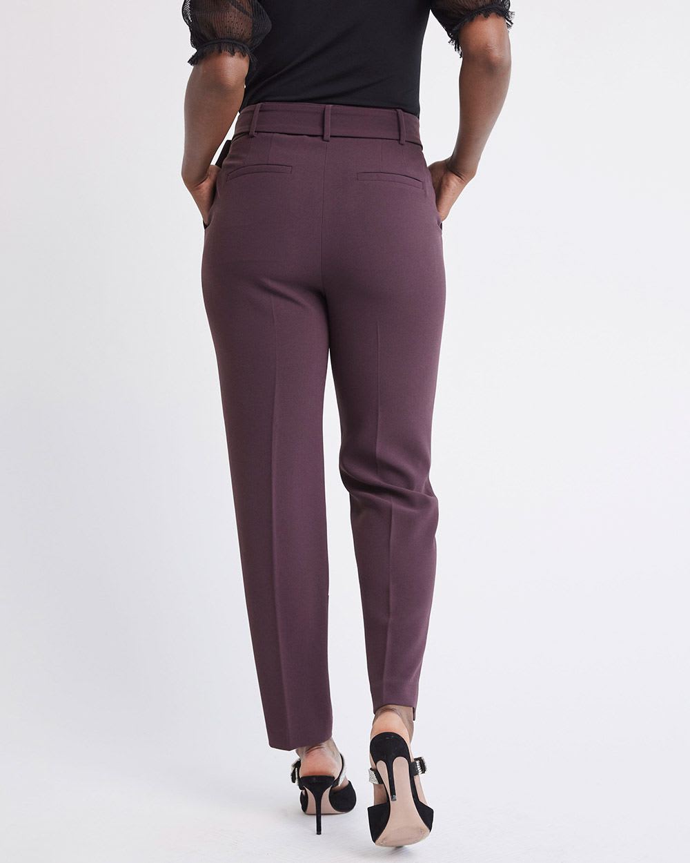 High-Rise Tapered Ankle Leg Crepe Pant With Belt