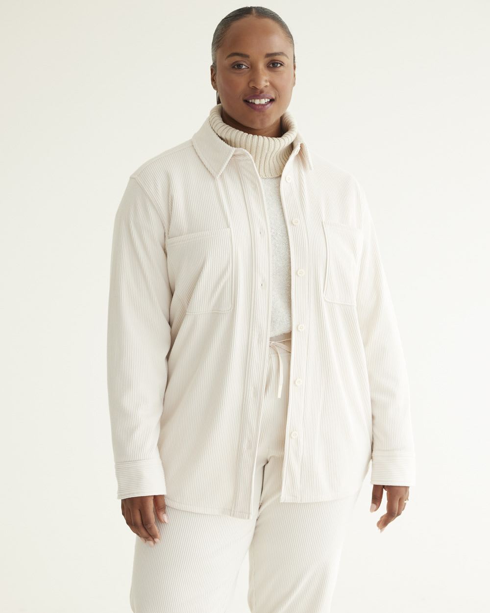 Long-Sleeve Velvet Ottoman-Knit Shirt - Hyba