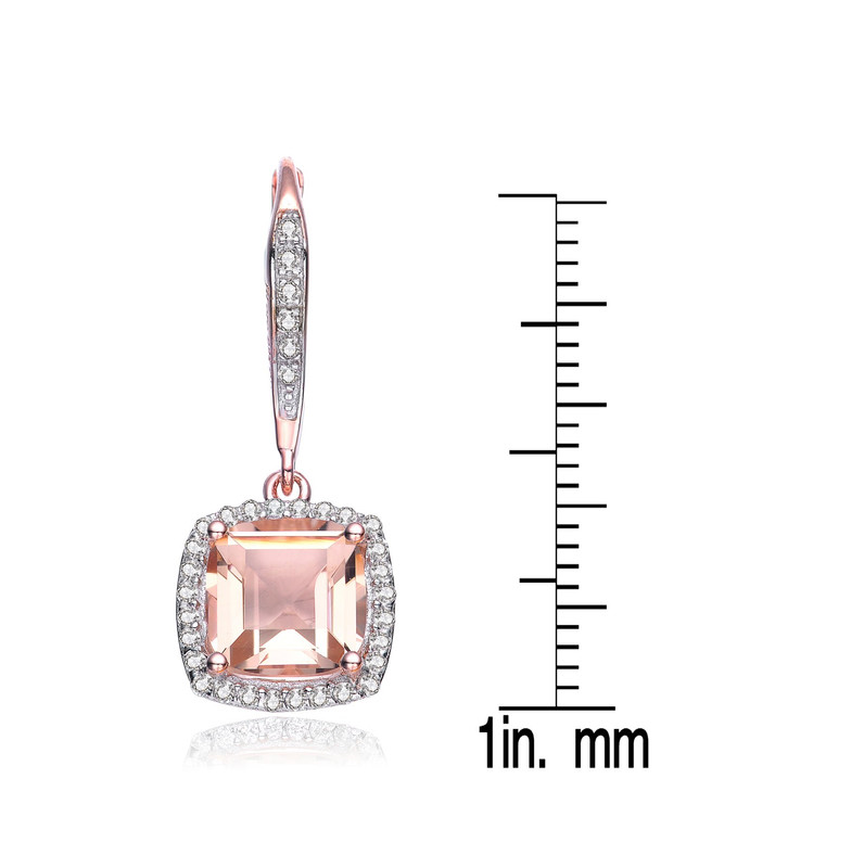 Sterling Silver 18k Rose Gold Plating with Morganite Cubic Zirconia Drop Earrings