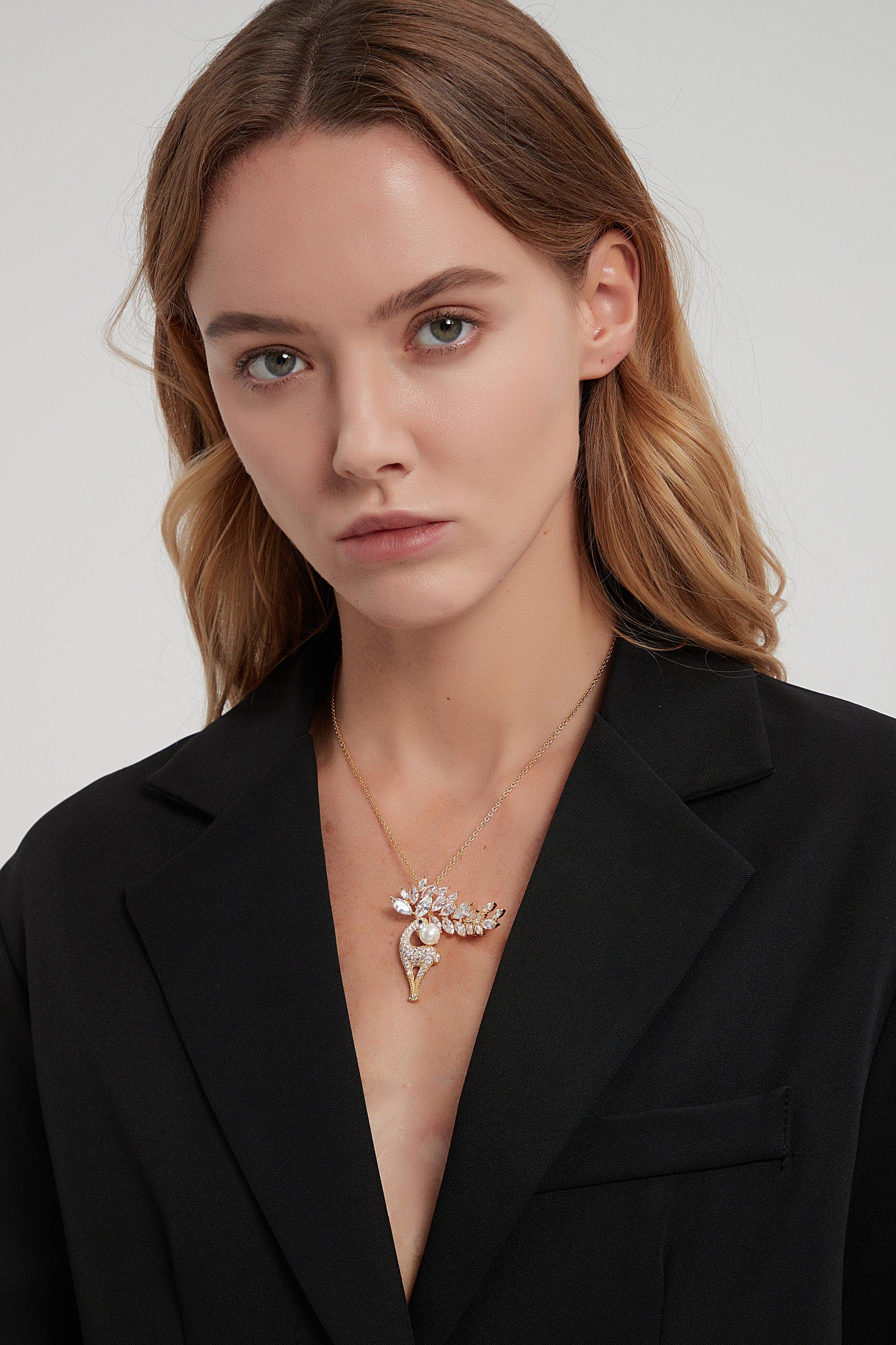 Classicharms-Pavé Reindeer Brooch & Necklace Set