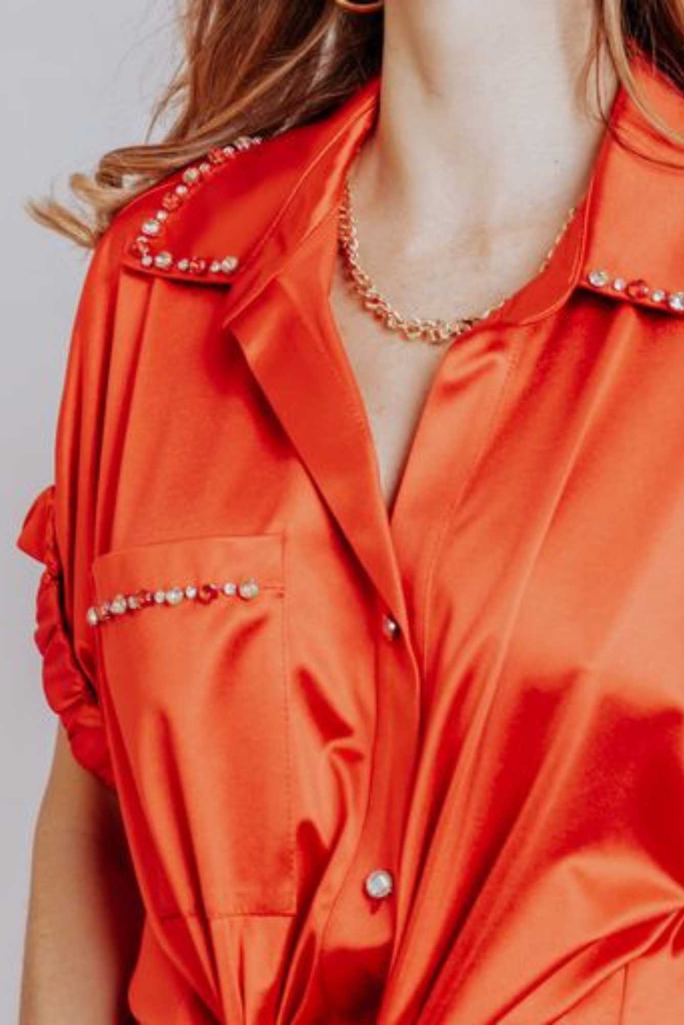 Akalia Rosie Tie Front Satin Shirt