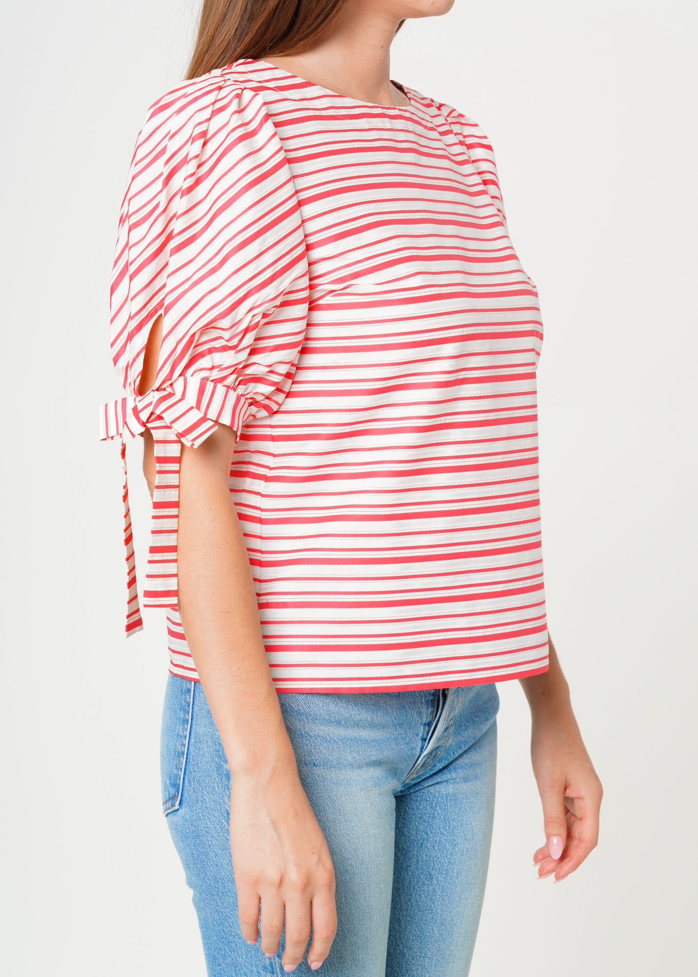 Nurode Satin Striped Tie Sleeve Top