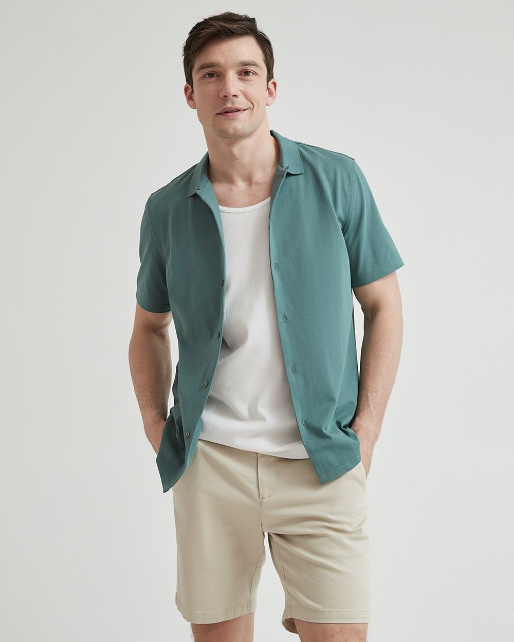 Short-Sleeve Cotton-Blend Slim Shirt