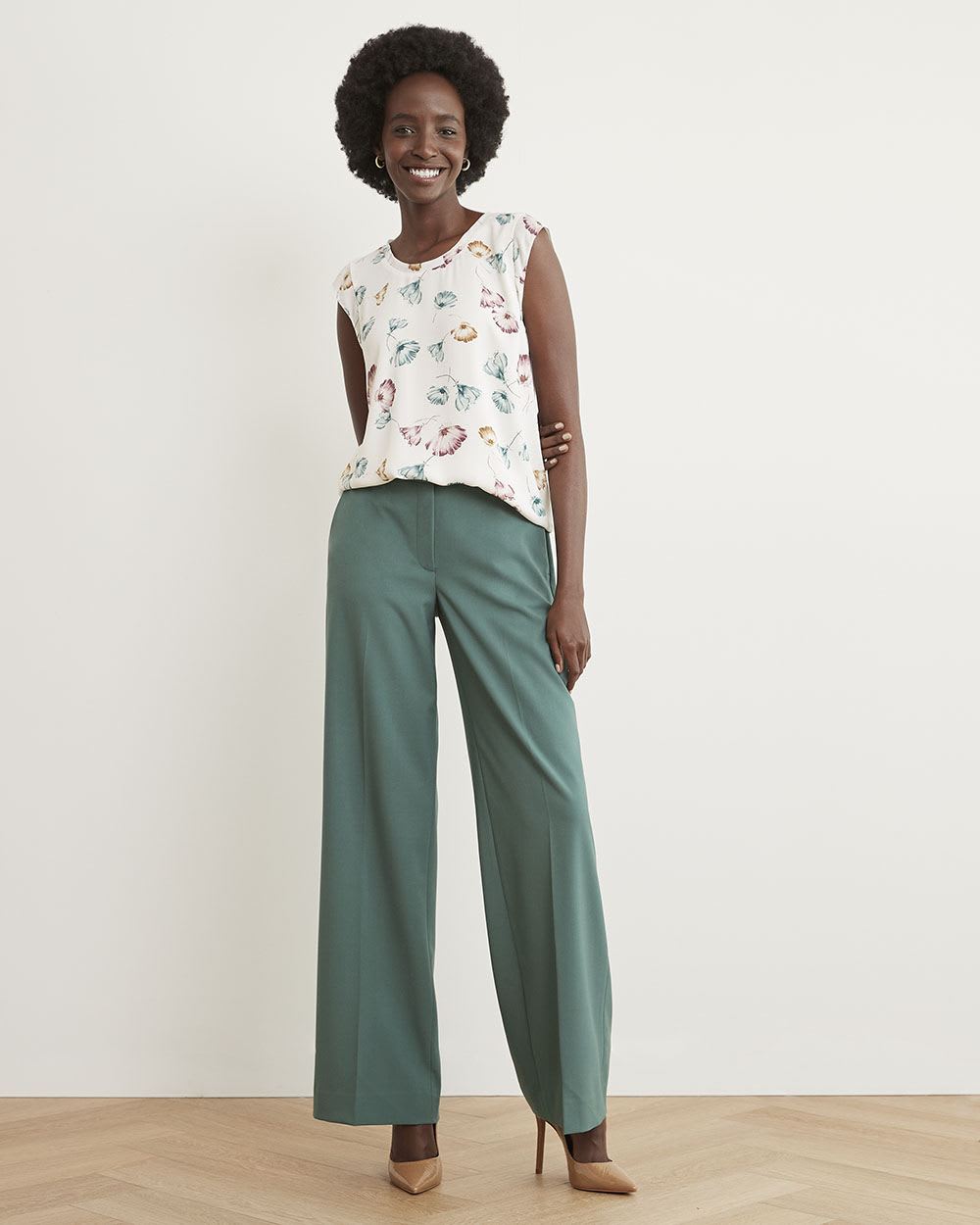 Printed Silky Crepe Cap Sleeve Blouse