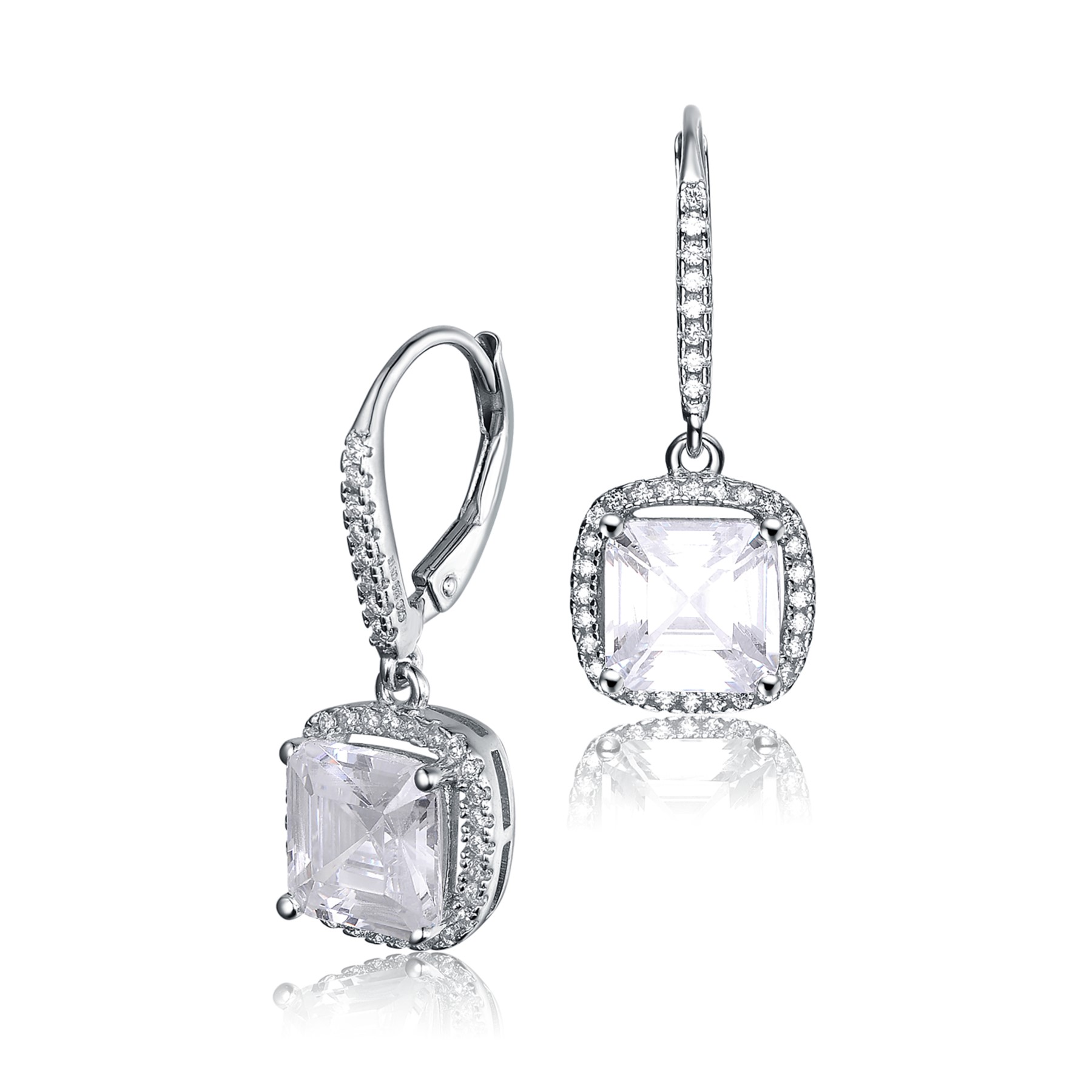 Genevive -Sterling Silver White Cubic Zirconia Radiant Earrings