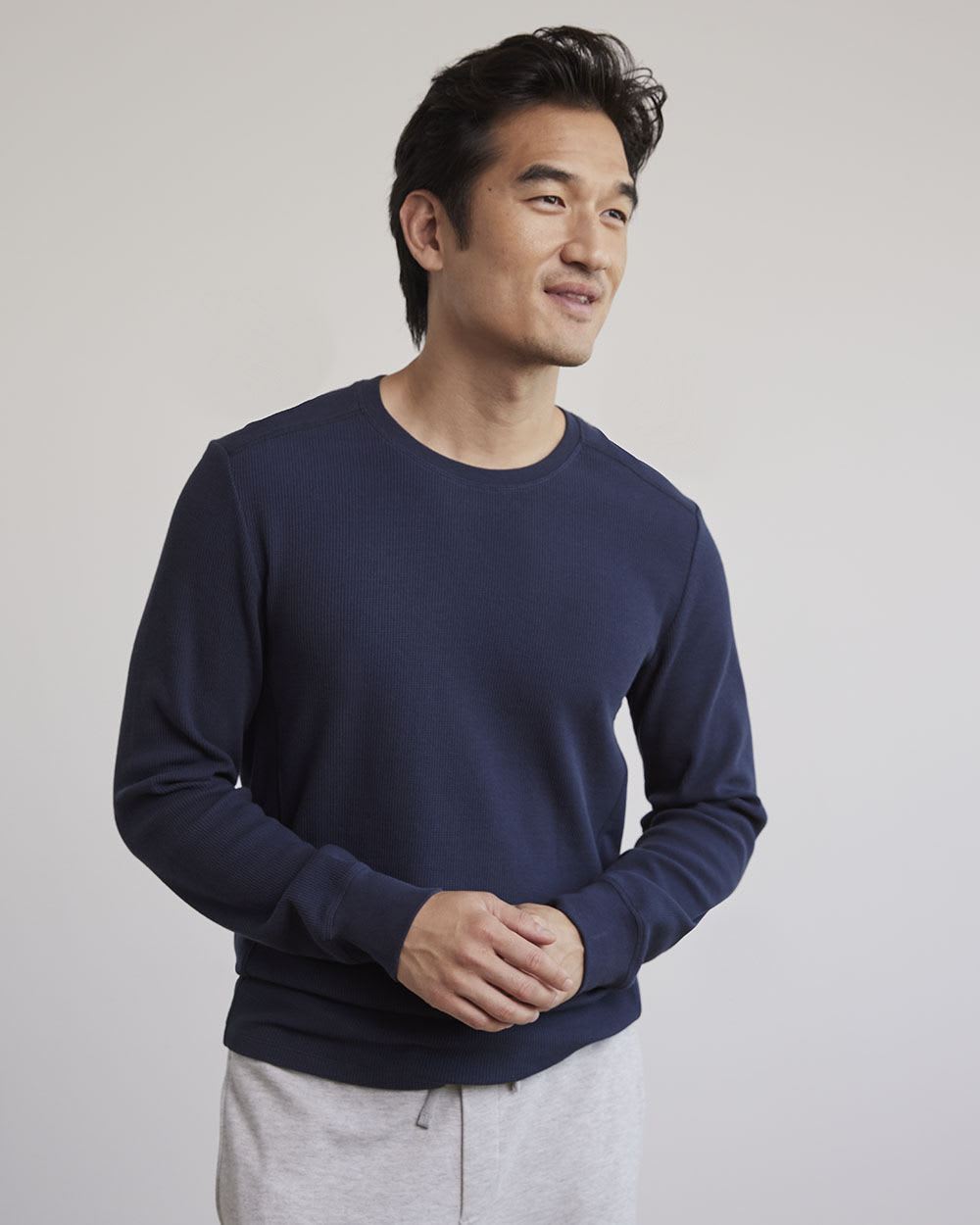 Long-Sleeve Crew-Neck Waffled Tee