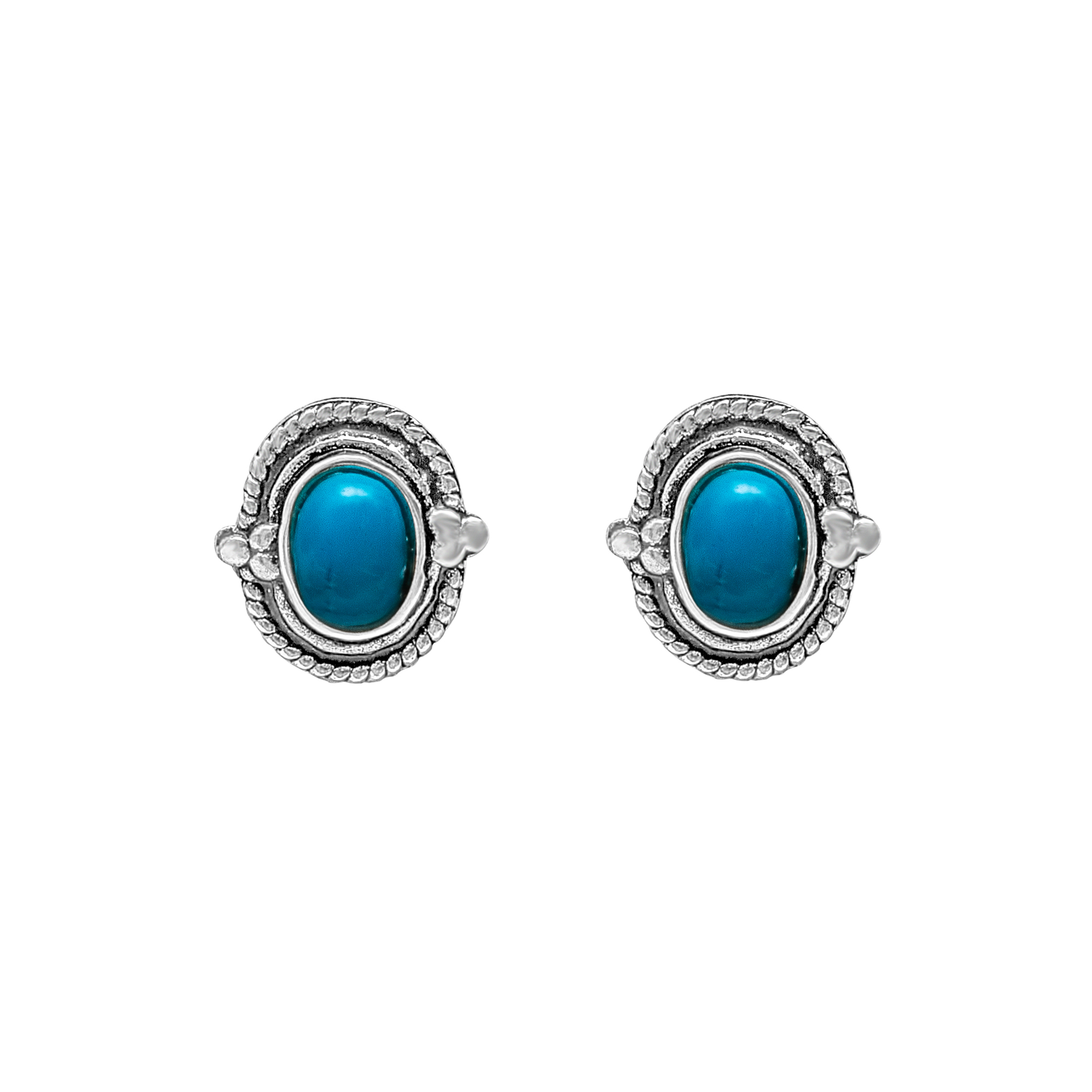 Ag Sterling - Sterling Silver Blue Oval Stud Earrings
