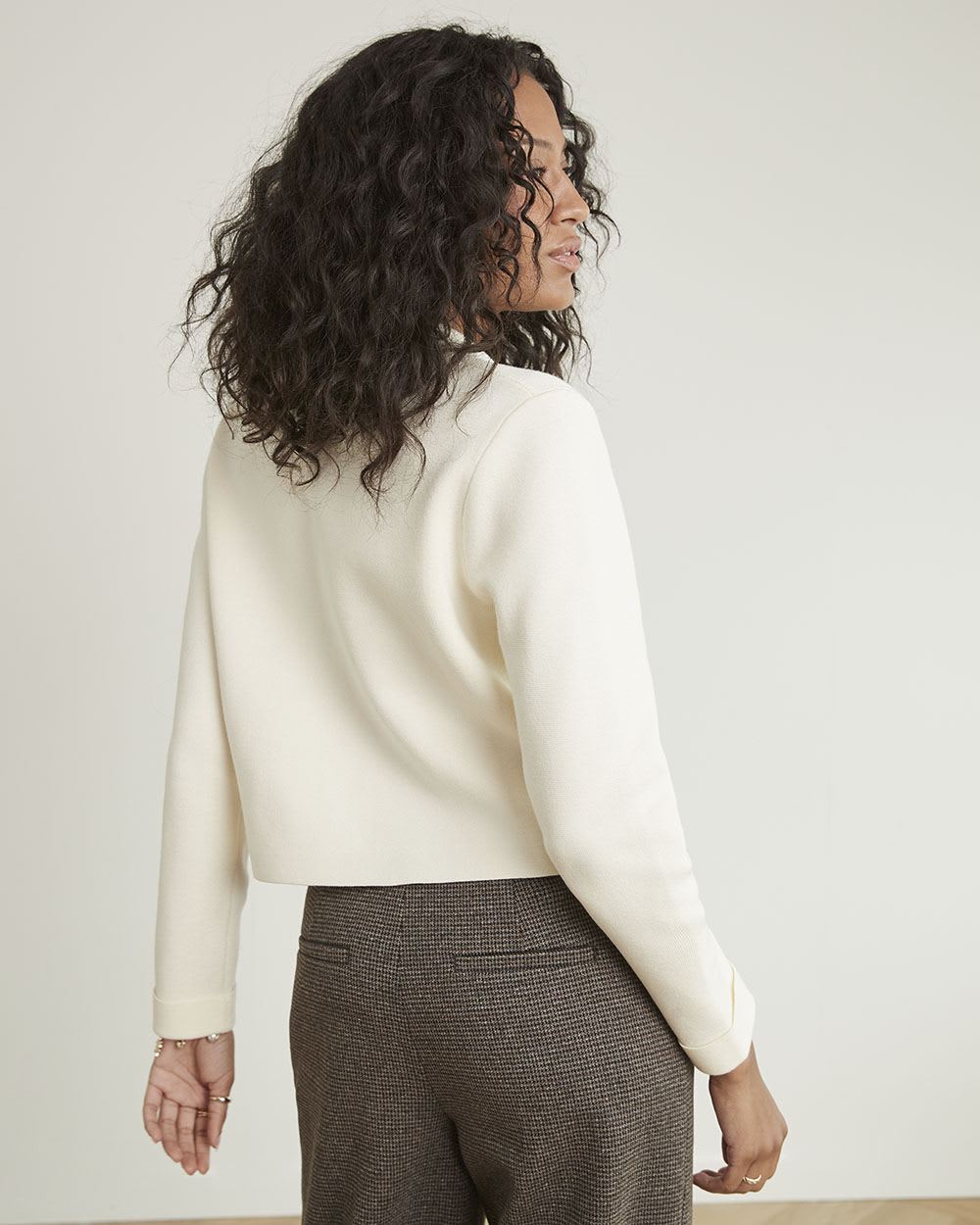 Short Buttoned-Down Cardigan with Shirt Collar