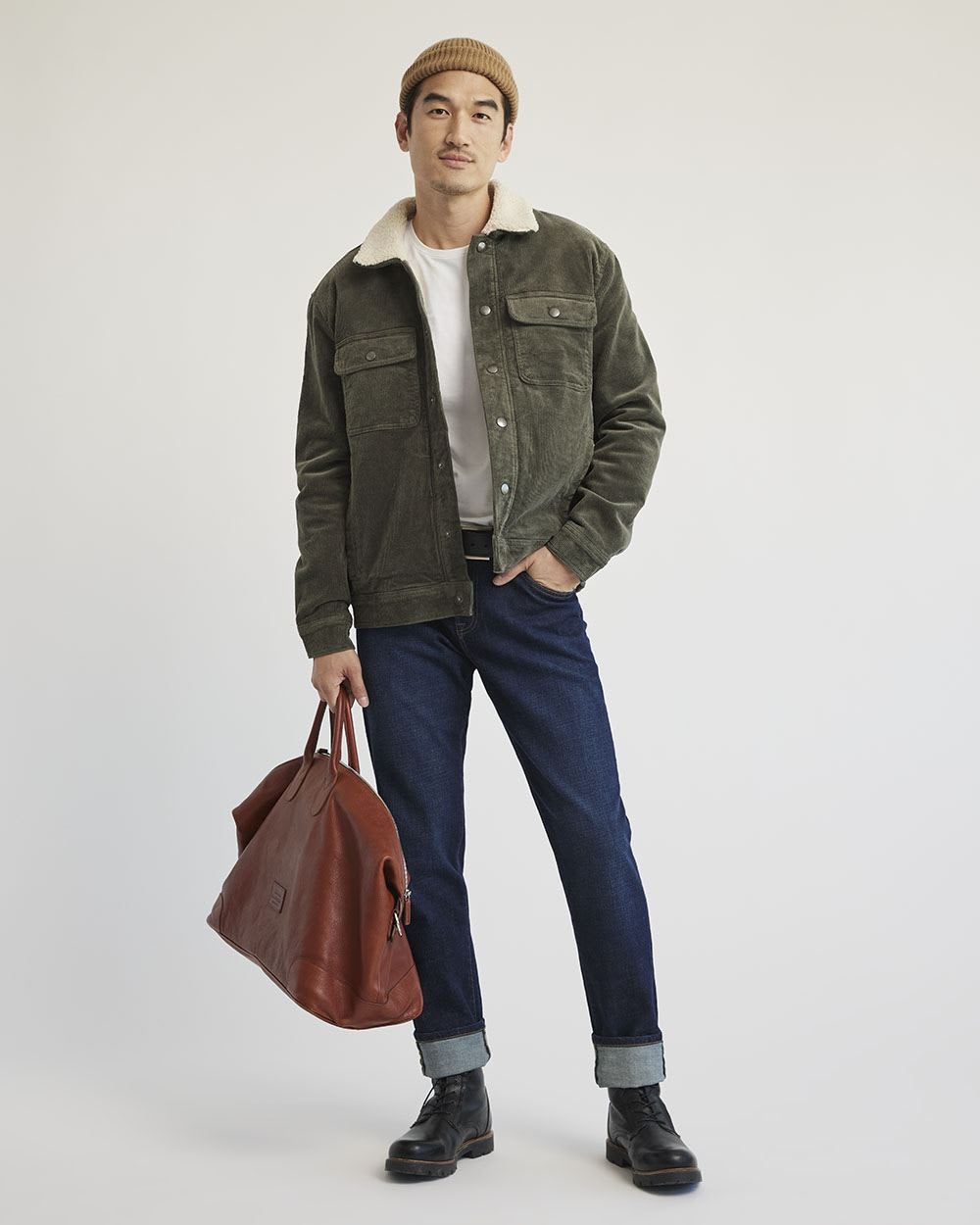 Corduroy Overshirt with Sherpa Lining