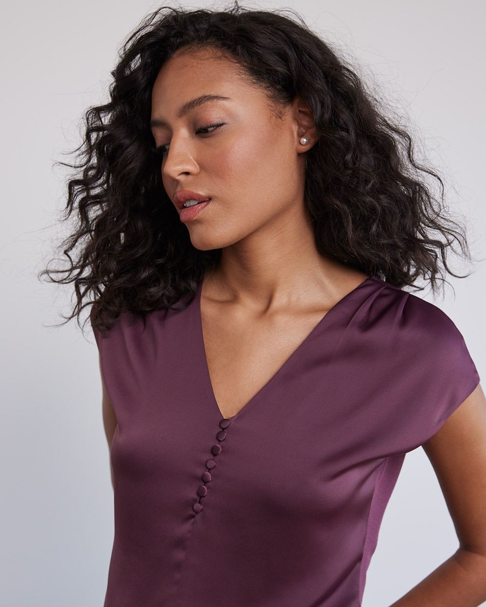 V-Neck Mix-Media Top with Extended Sleeves