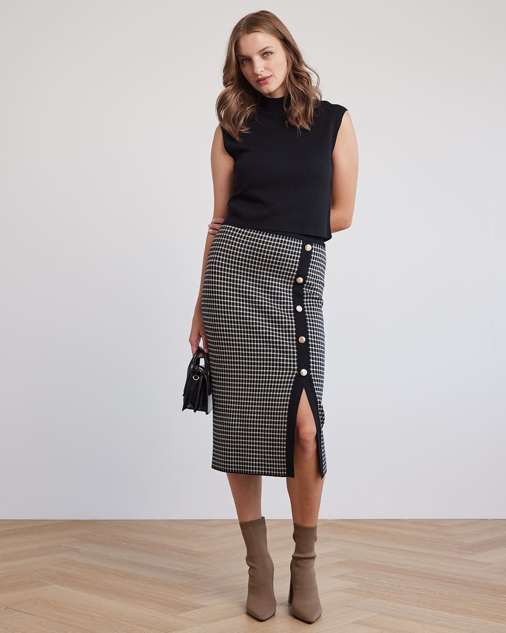 Cropped Mock-Neck Sleeveless Sweater