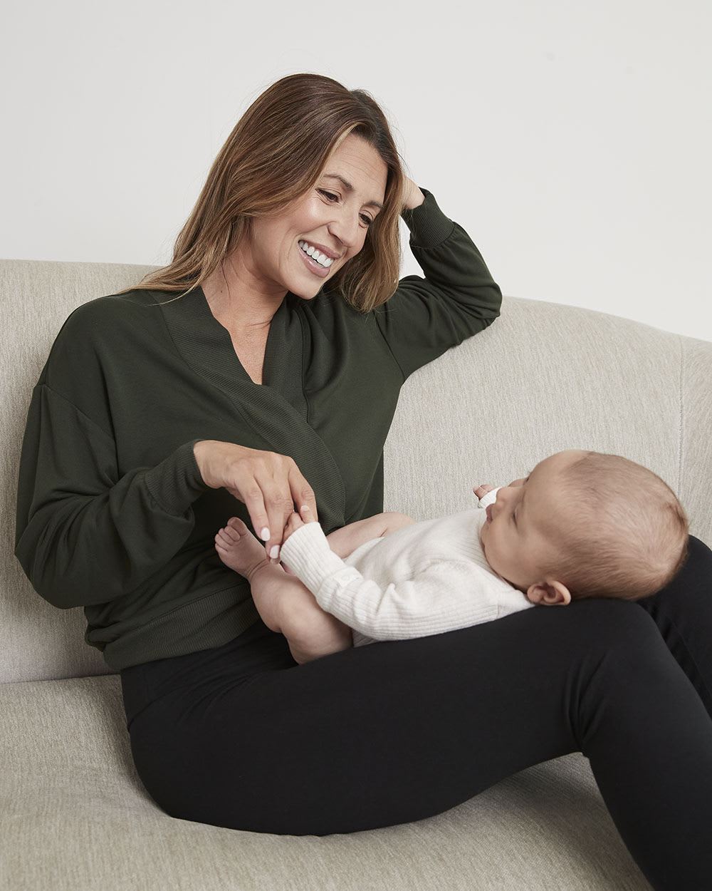 Long-Sleeve Fleece Top with Wrap V Neckline - Thyme Maternity
