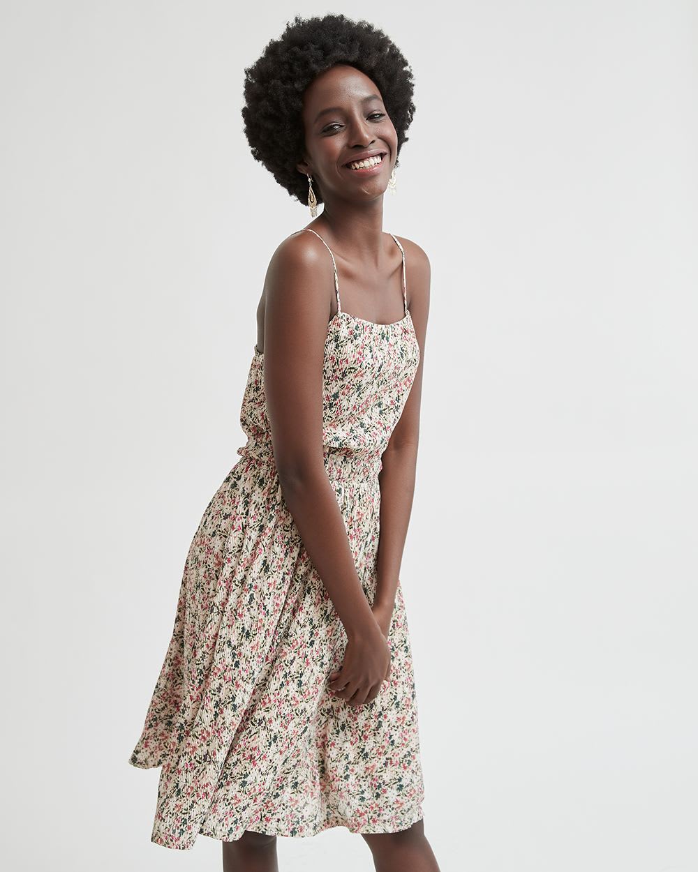 Square-Neck Sleeveless Plissé Mini Dress