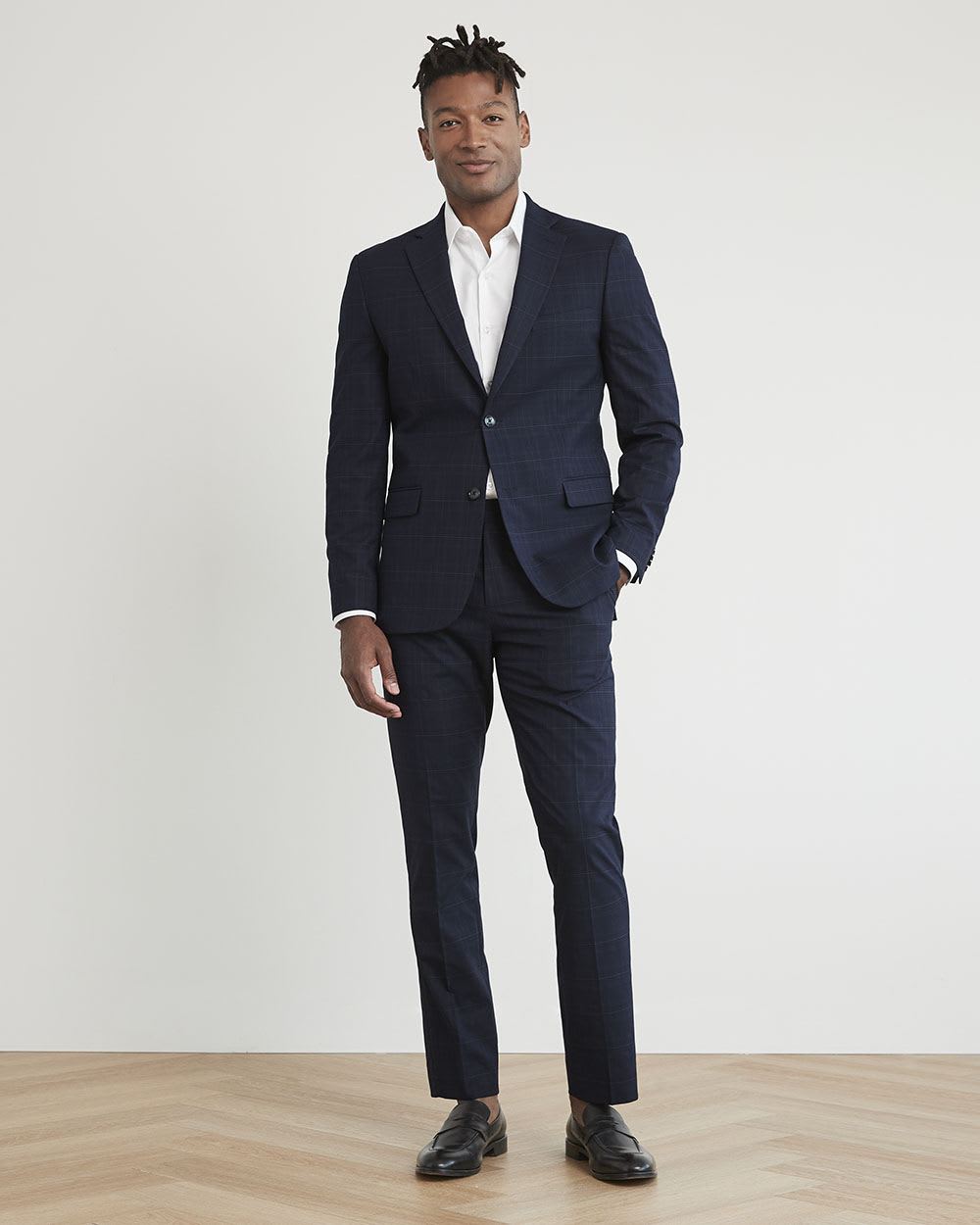 Slim-Fit Navy Checkered Suit Pant