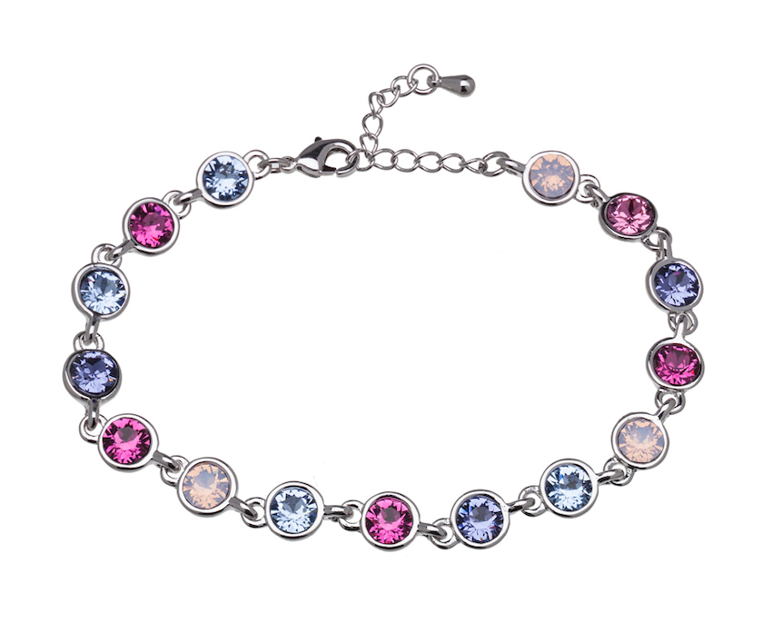 Rhodium Plated Crystal Tennis Bracelet in Fuchsia and Opal Rose - callura